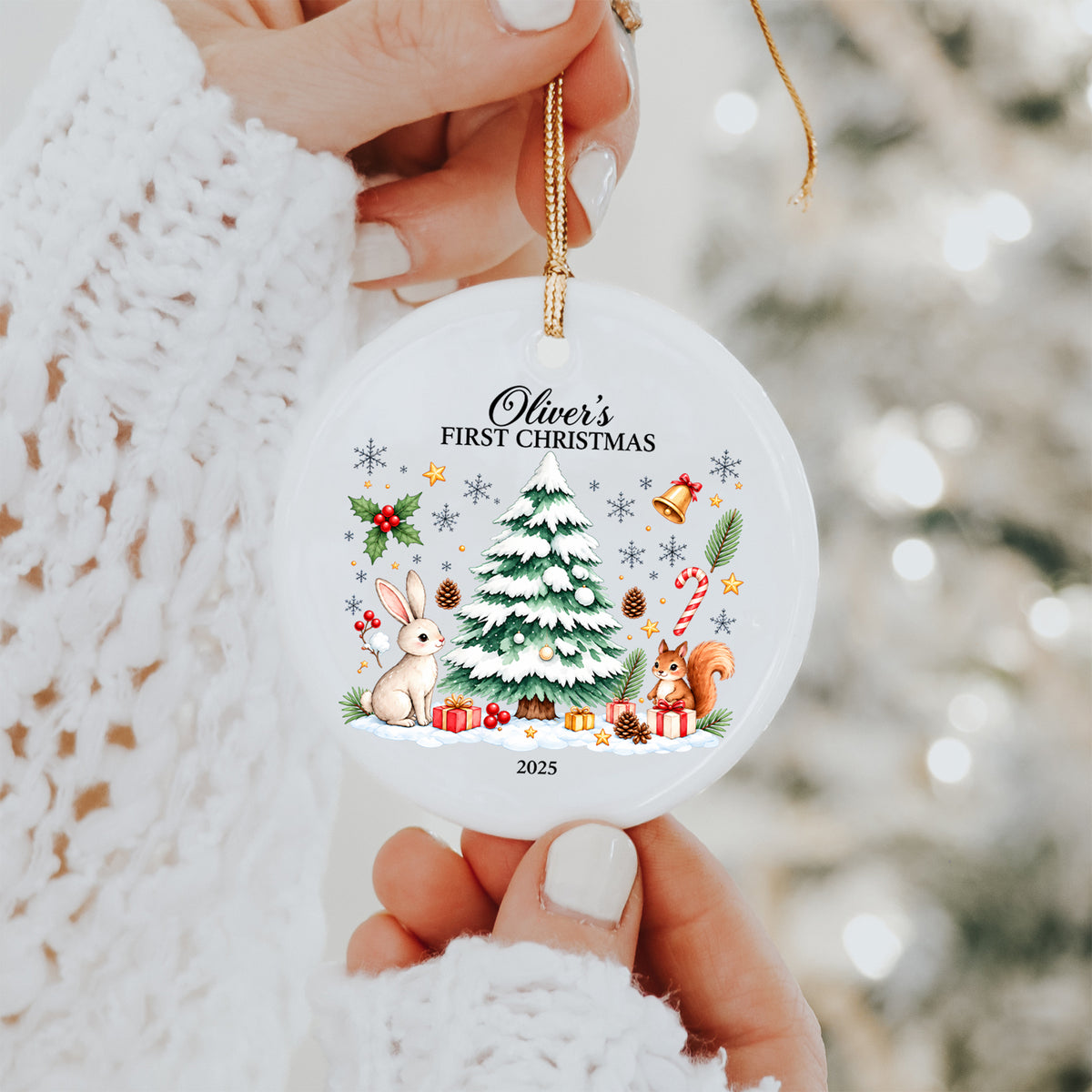 Personalisierter Weihnachtsbaumschmuck für das erste Weihnachtsfest des Babys