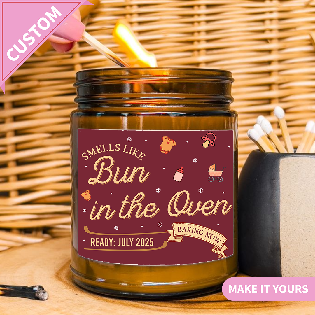 Custom Smells Like Bun in the Oven Baby Announcement Gift Candle