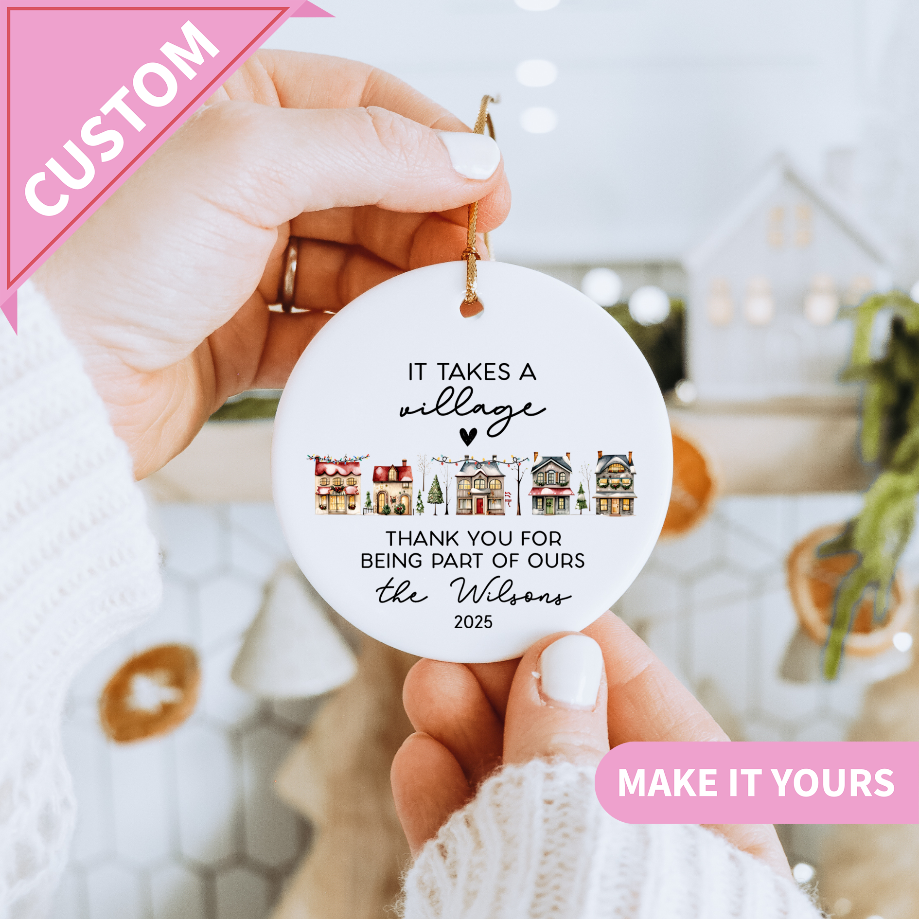 It Takes A Village Personalized Thank You Ornament
