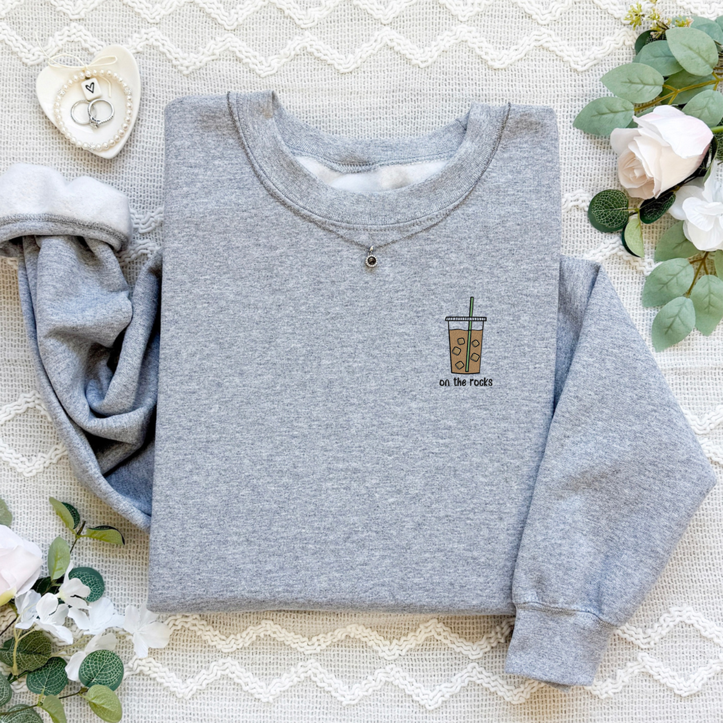 Embroidery On The Rocks Coffee Sweatshirt