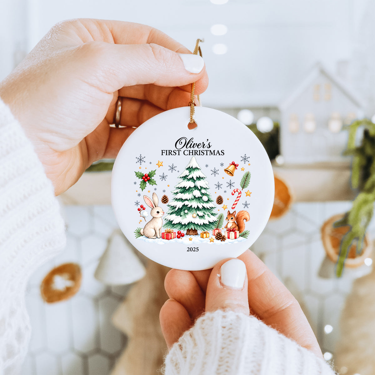 Personalisierter Weihnachtsbaumschmuck für das erste Weihnachtsfest des Babys