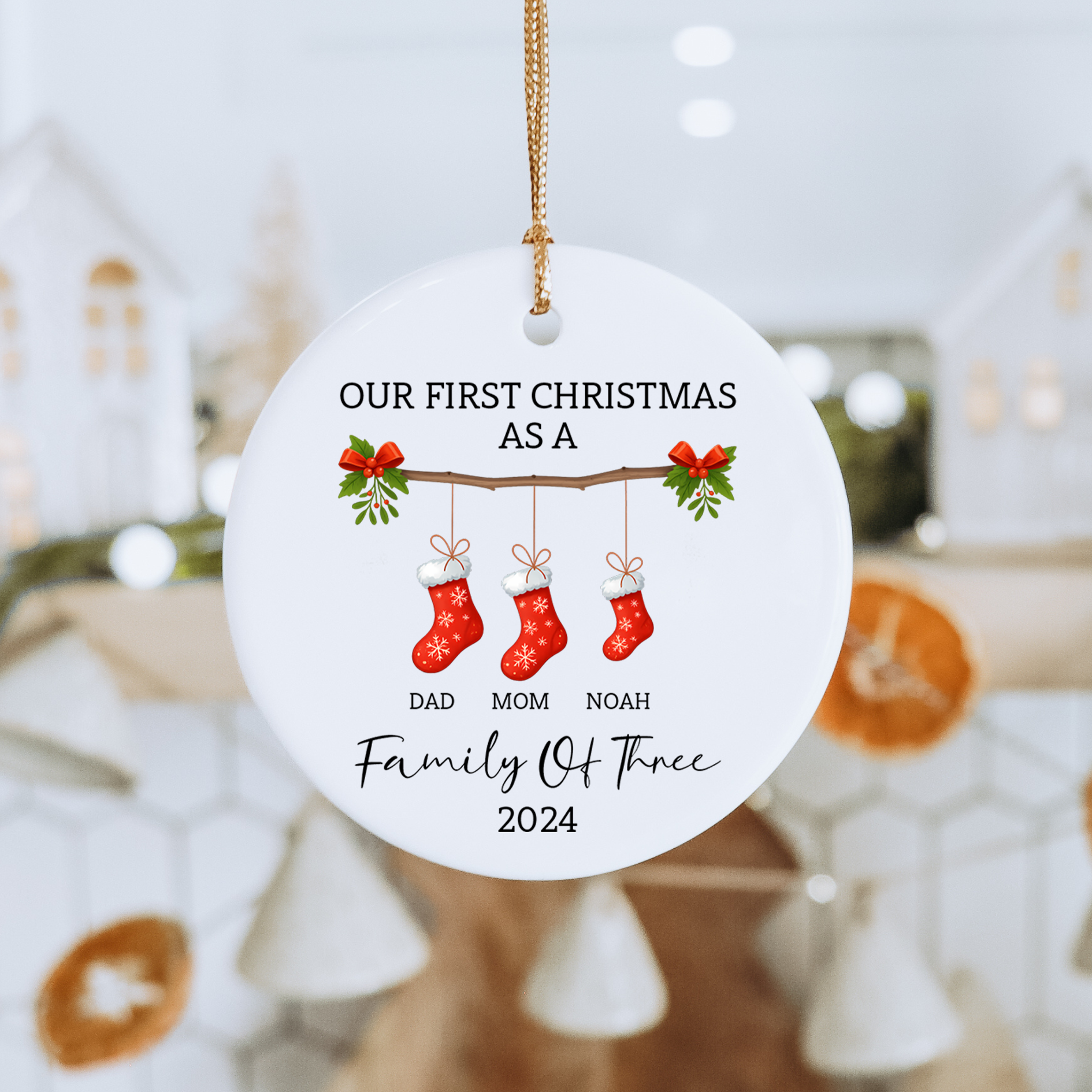 Personalized Family Of Three Christmas Ornament