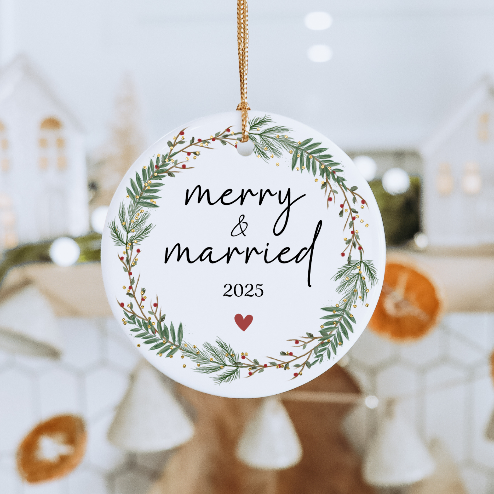 Personalized Merry & Married Wedding Ornament