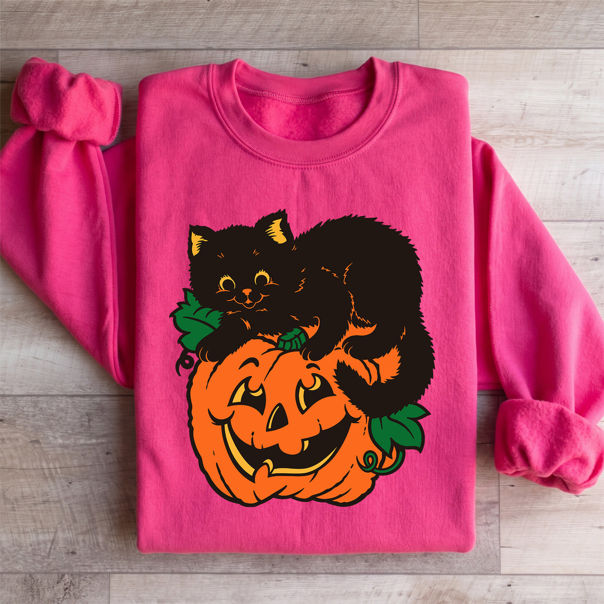 Vintage-Schwarzer-Kater-Kürbis-Sweatshirt