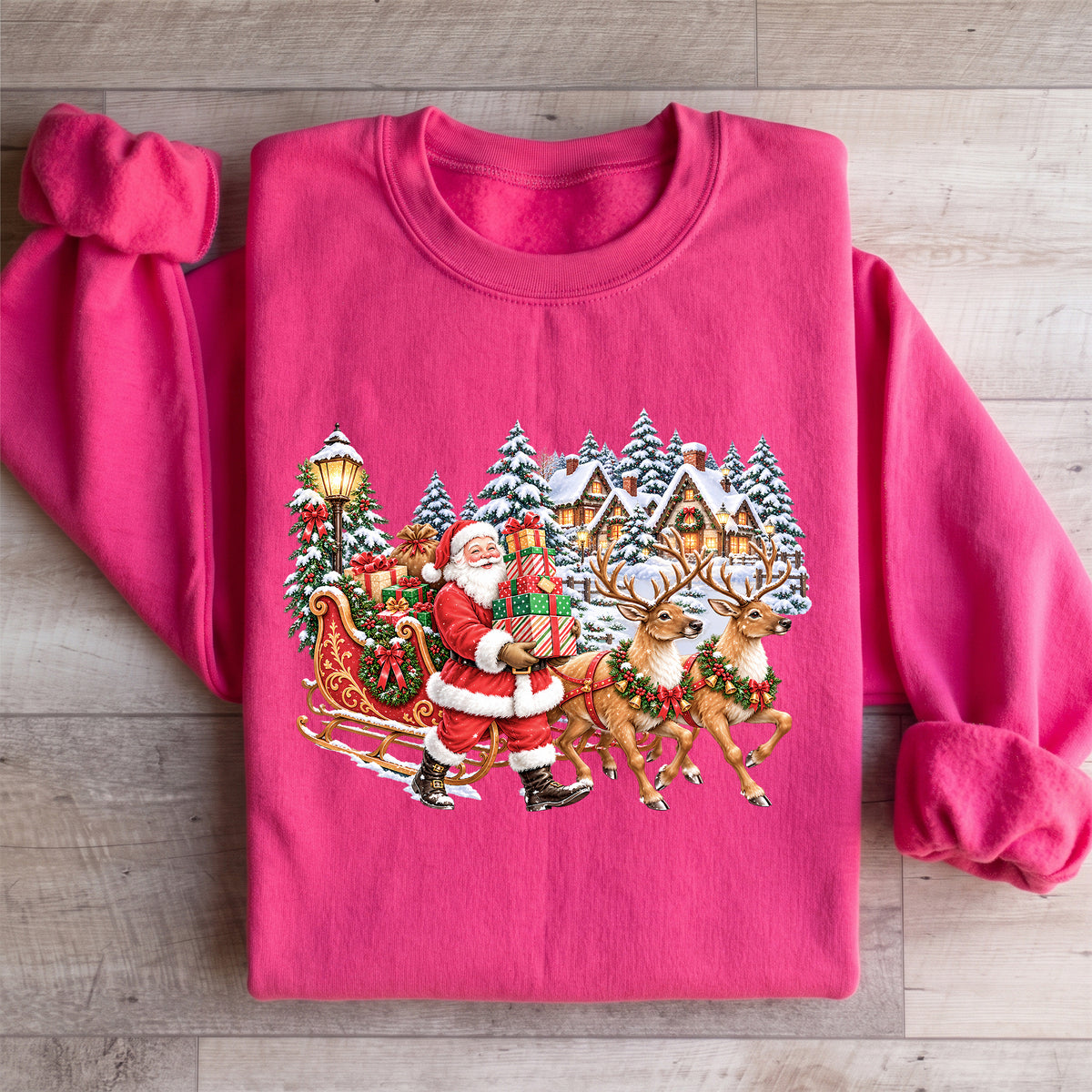 Vintage-Sweatshirt mit Weihnachtsmann und Rentieren