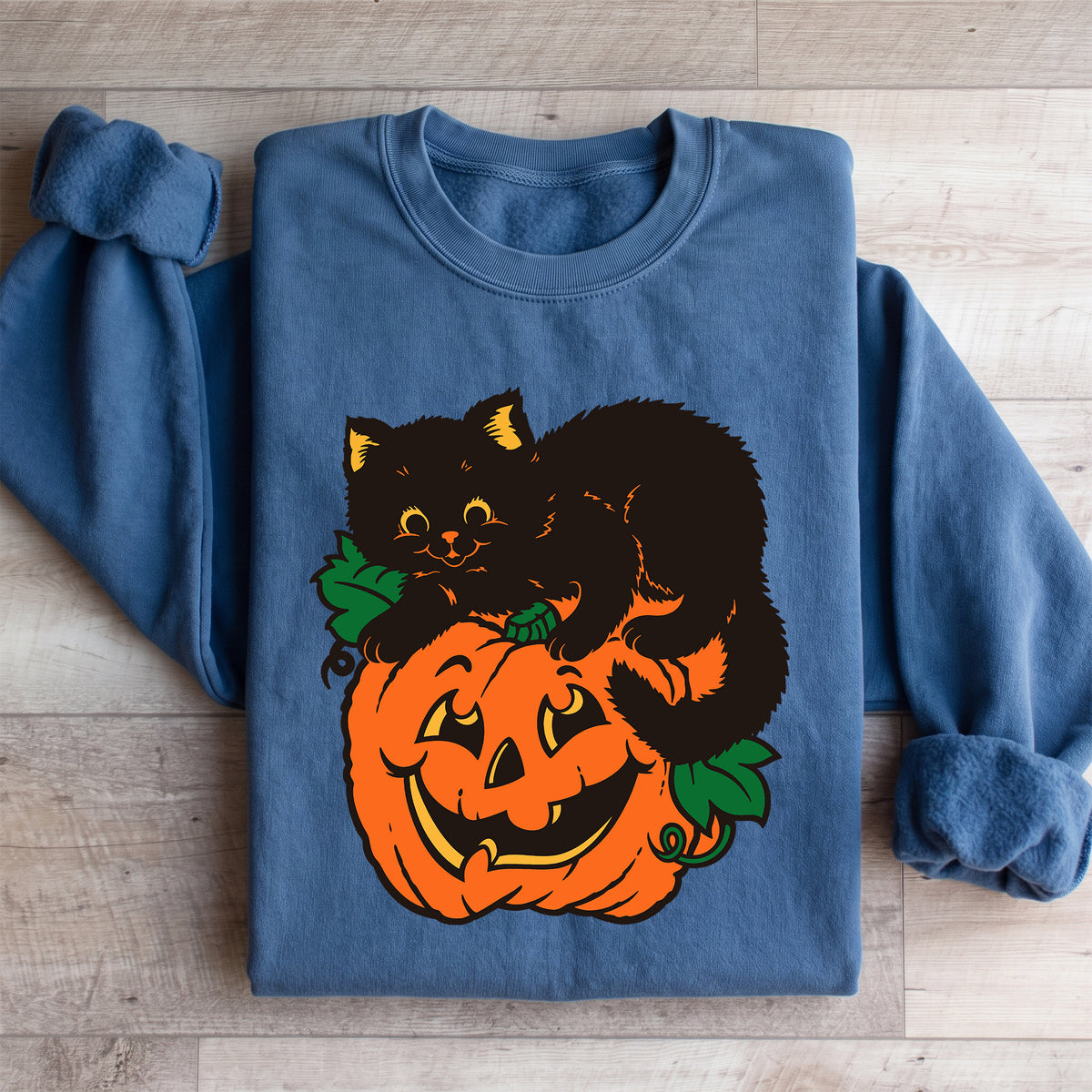 Vintage-Schwarzer-Kater-Kürbis-Sweatshirt
