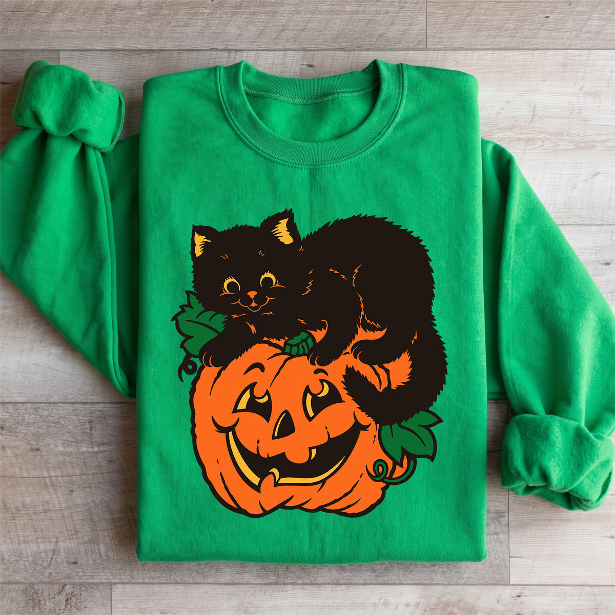 Vintage-Schwarzer-Kater-Kürbis-Sweatshirt