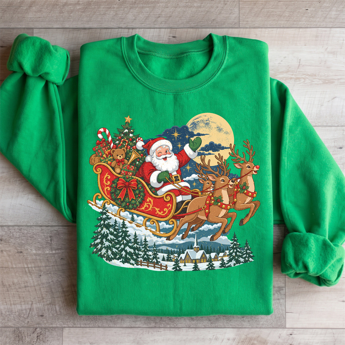 Sweat-shirt de Noël vintage avec traîneau du père Noël
