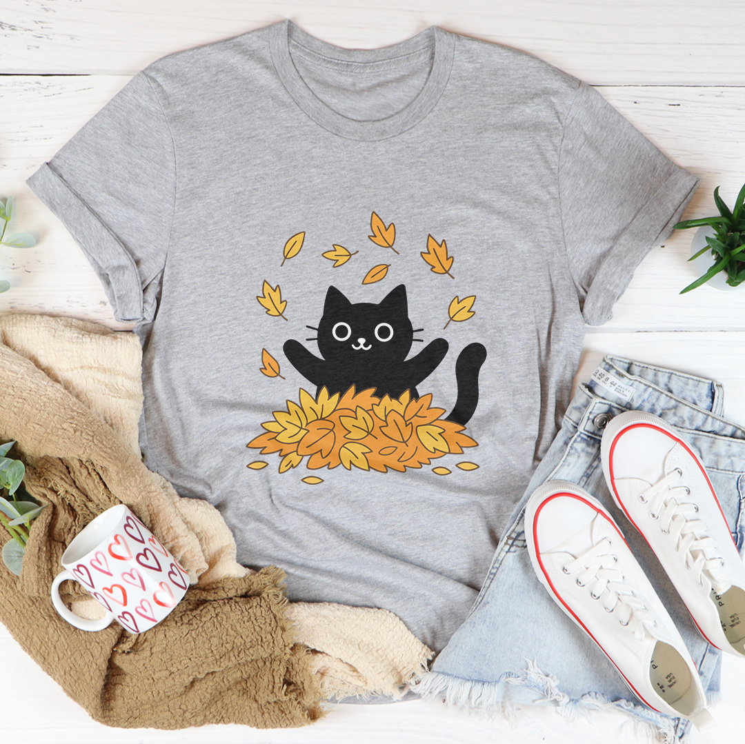 Cat And Fall Leaves Tee