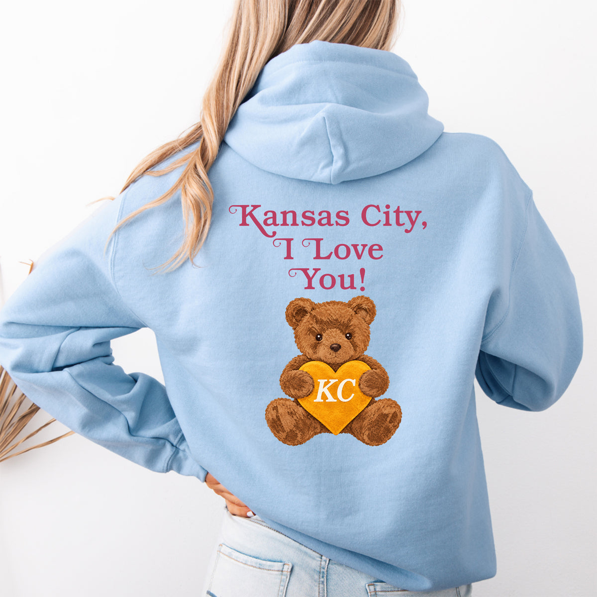 „Kansas City, I Love You!“ Pullover-Hoodie mit Motiv – Fleece-Sweatshirt aus der Heimatstadt
