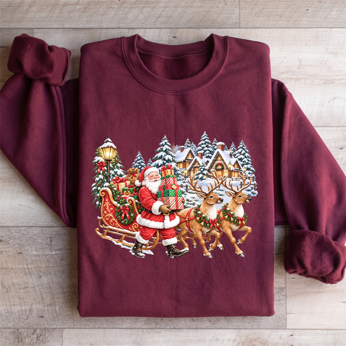 Vintage-Sweatshirt mit Weihnachtsmann und Rentieren