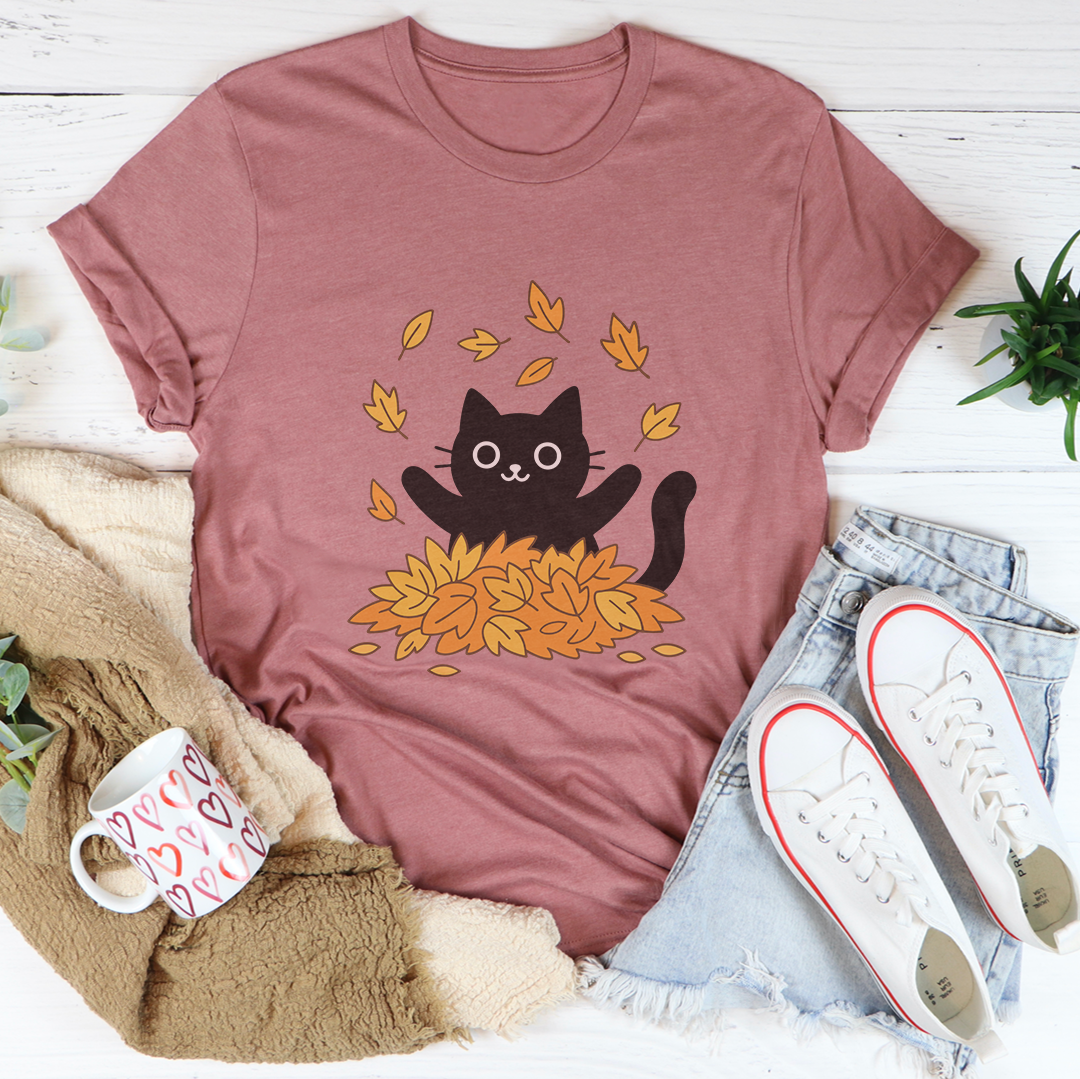 Cat And Fall Leaves Tee