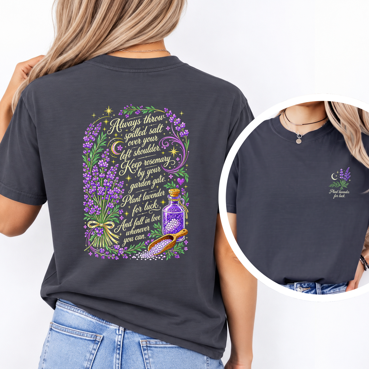 Always Throw Spilled Salt Over Your Left Shoulder Lavender Witchy Tee