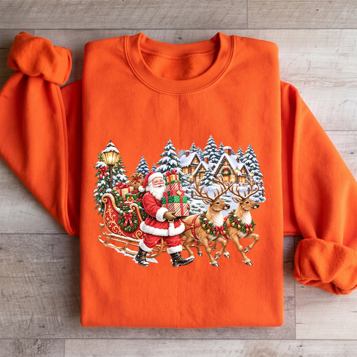 Vintage-Sweatshirt mit Weihnachtsmann und Rentieren