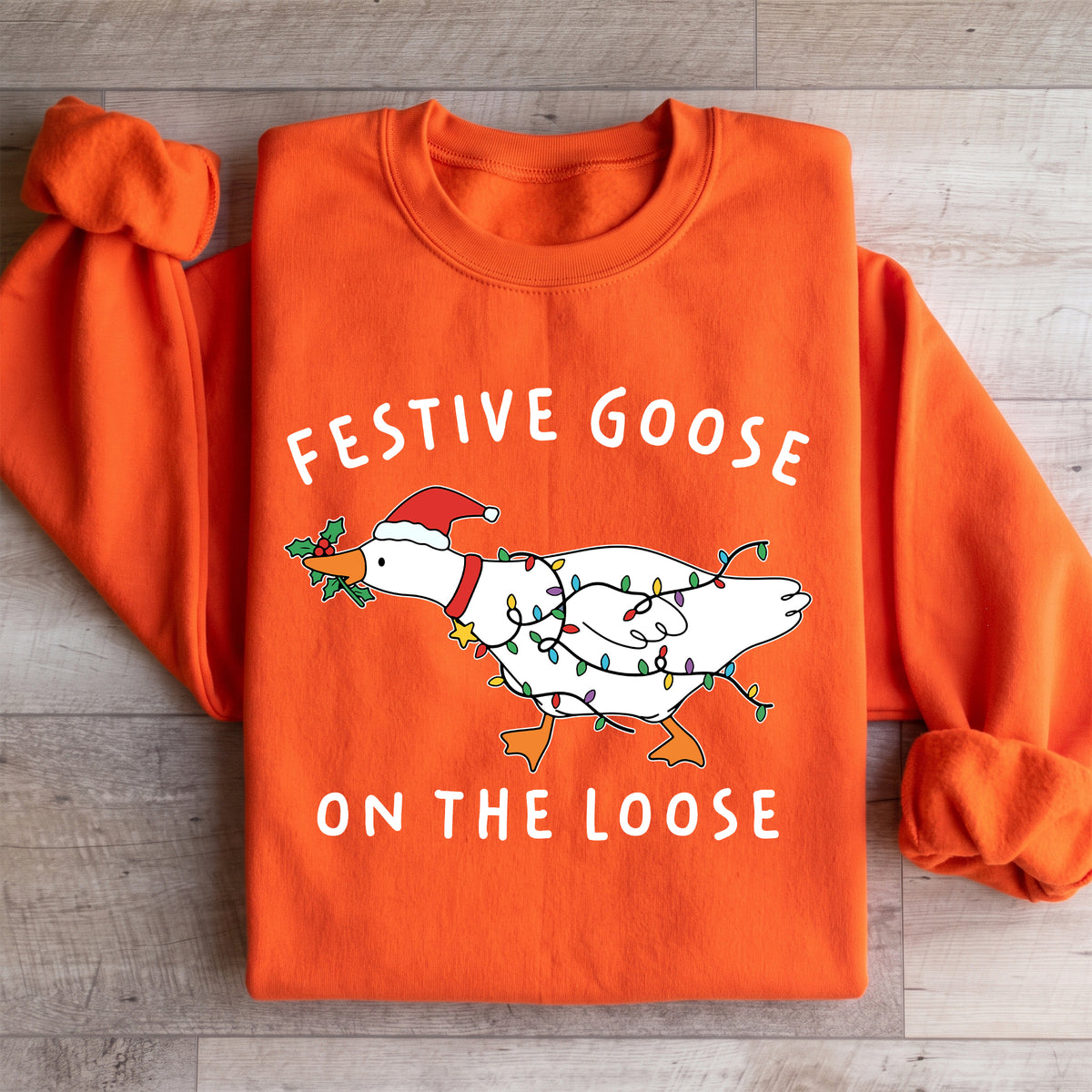 Sweat-shirt à col ras-du-cou « Malices des fêtes » amusant - oie festive en liberté