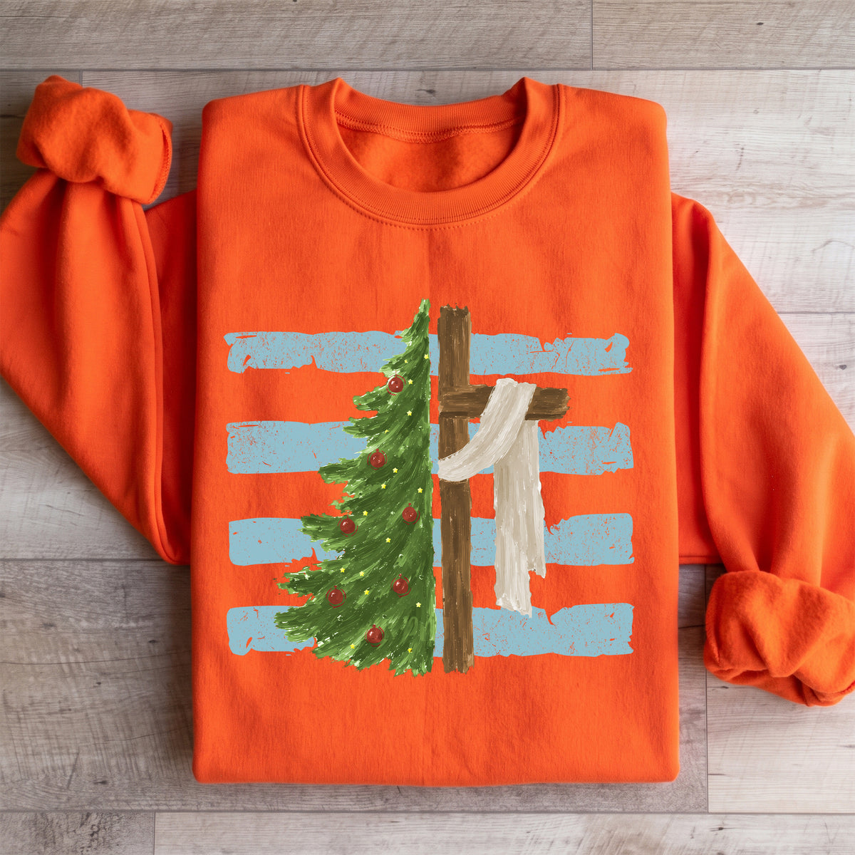 Festlicher Crewneck-Pullover für den christlichen Glauben – \"Weihnachtsbaum-Kreuz\"