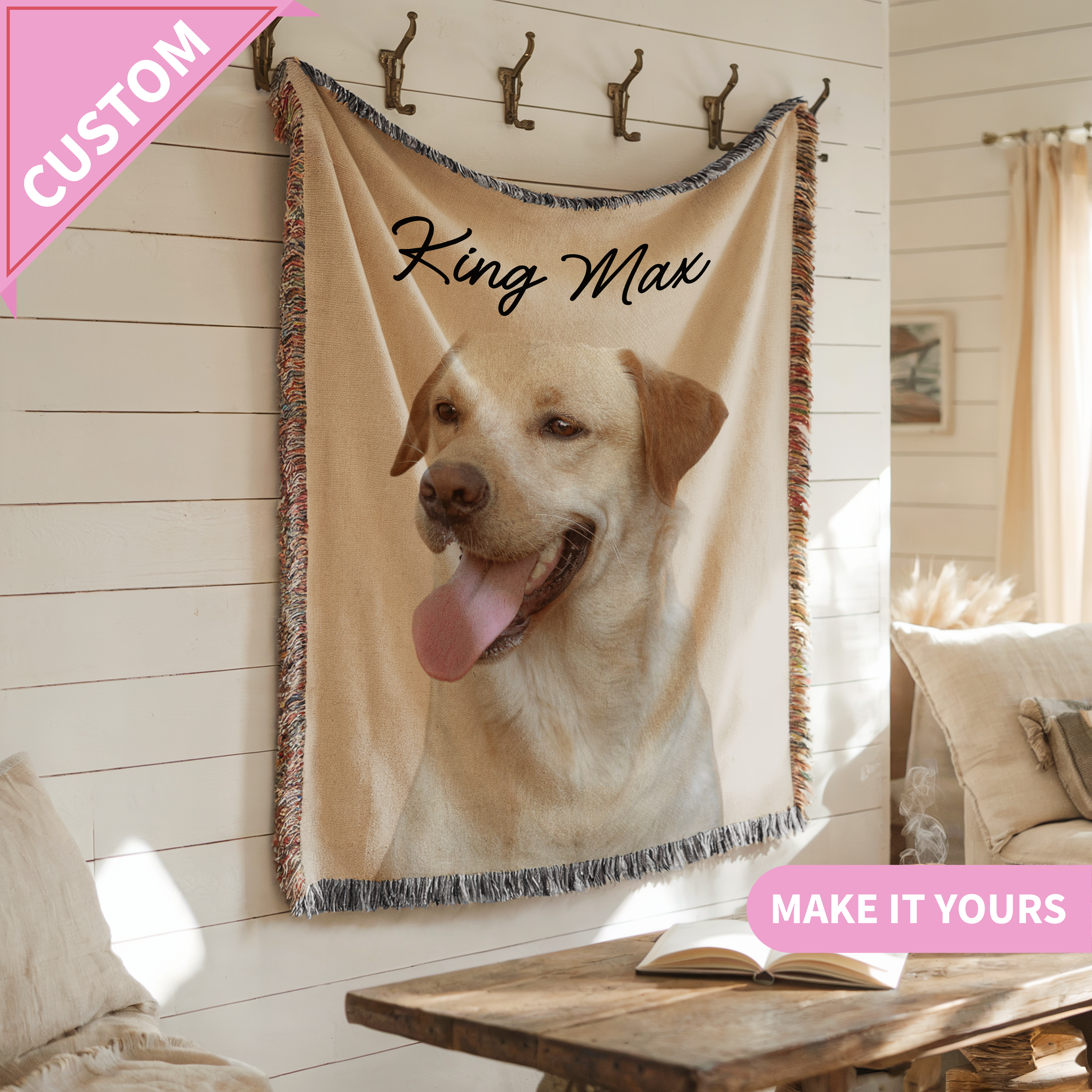 Custom Pet Photo Blanket – Personalized Dog Face Throw Blanket