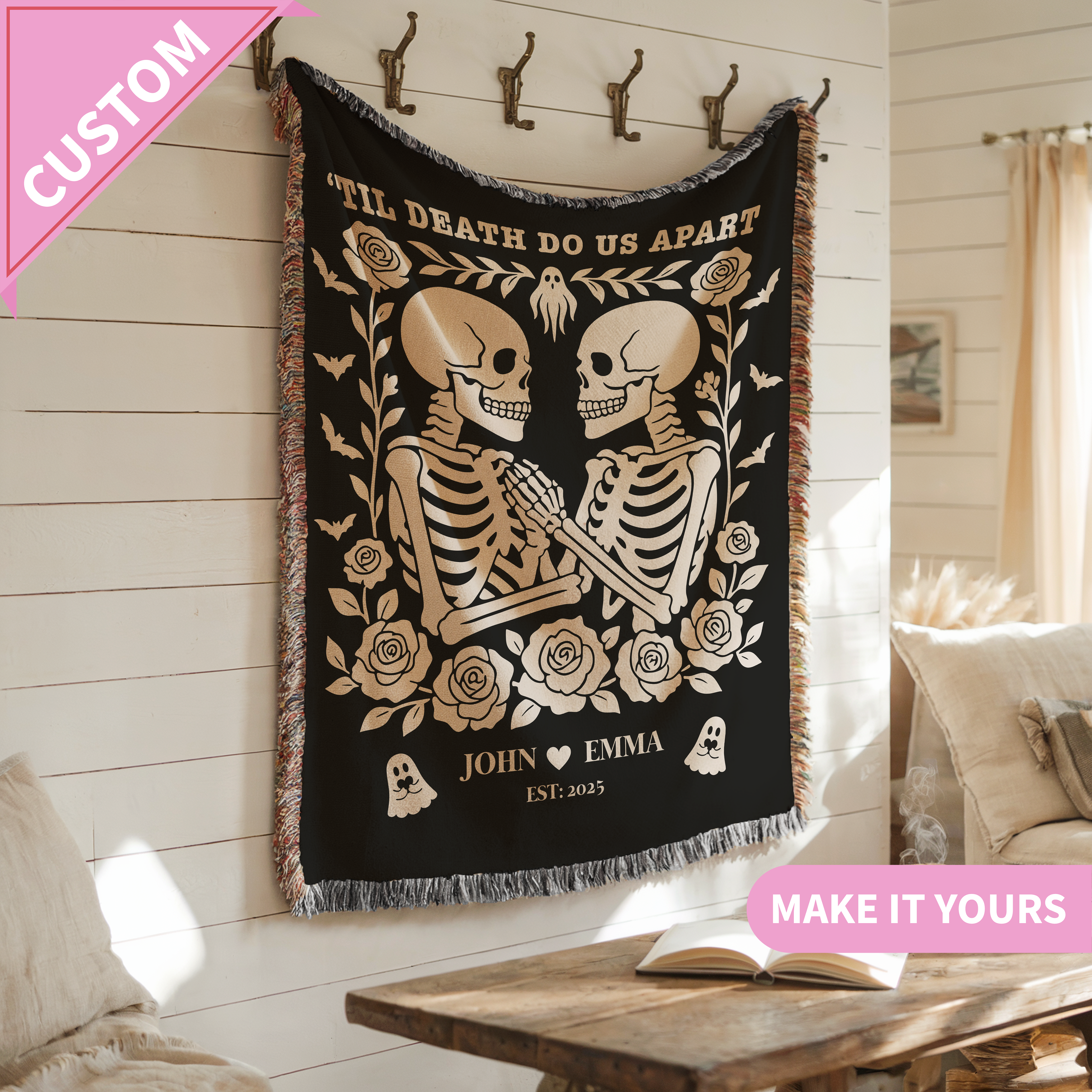 Custom Gothic Couple Til Death Do Us Apart Throw Blanket