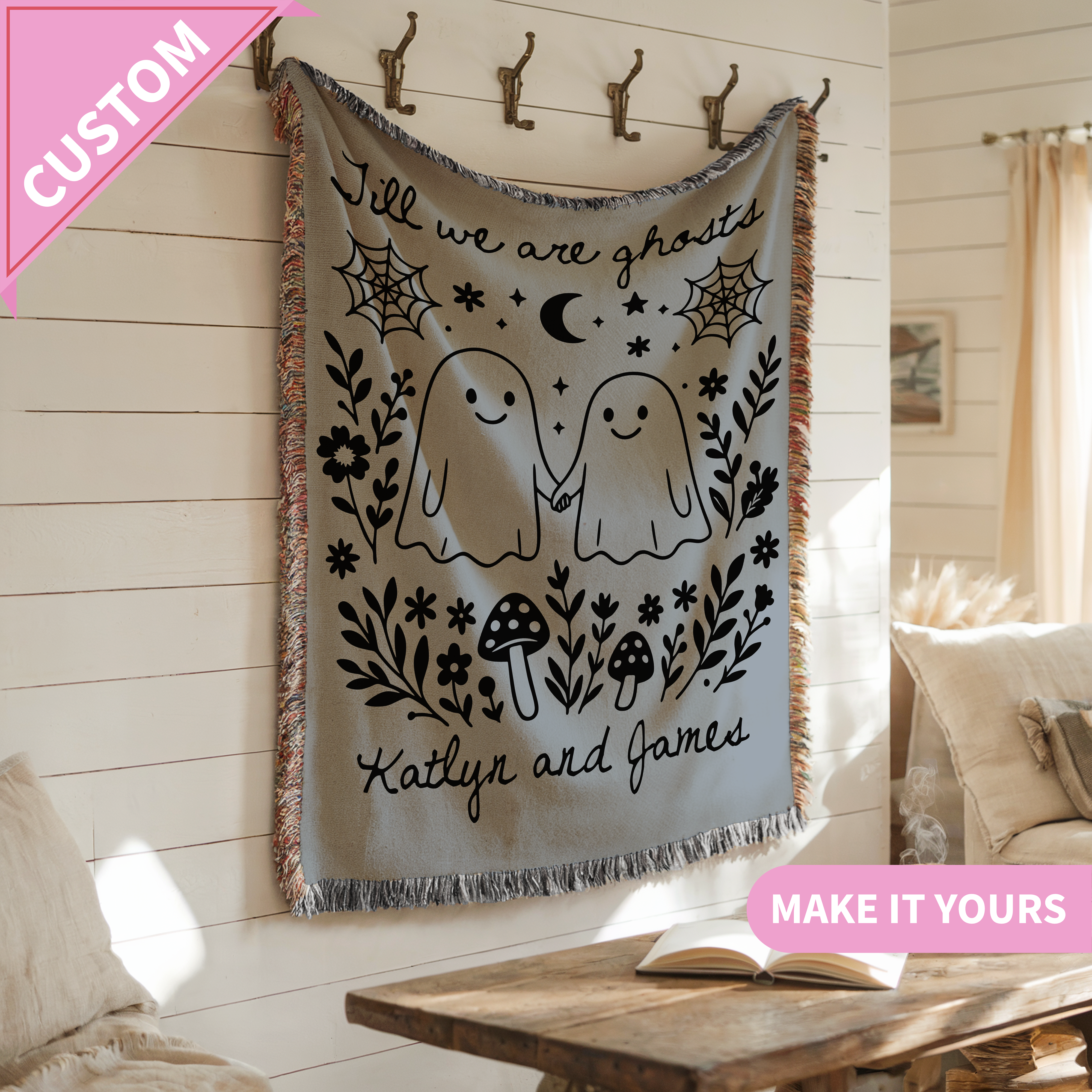 Custom Ghost Couple Till We Are Ghosts Throw Blanket