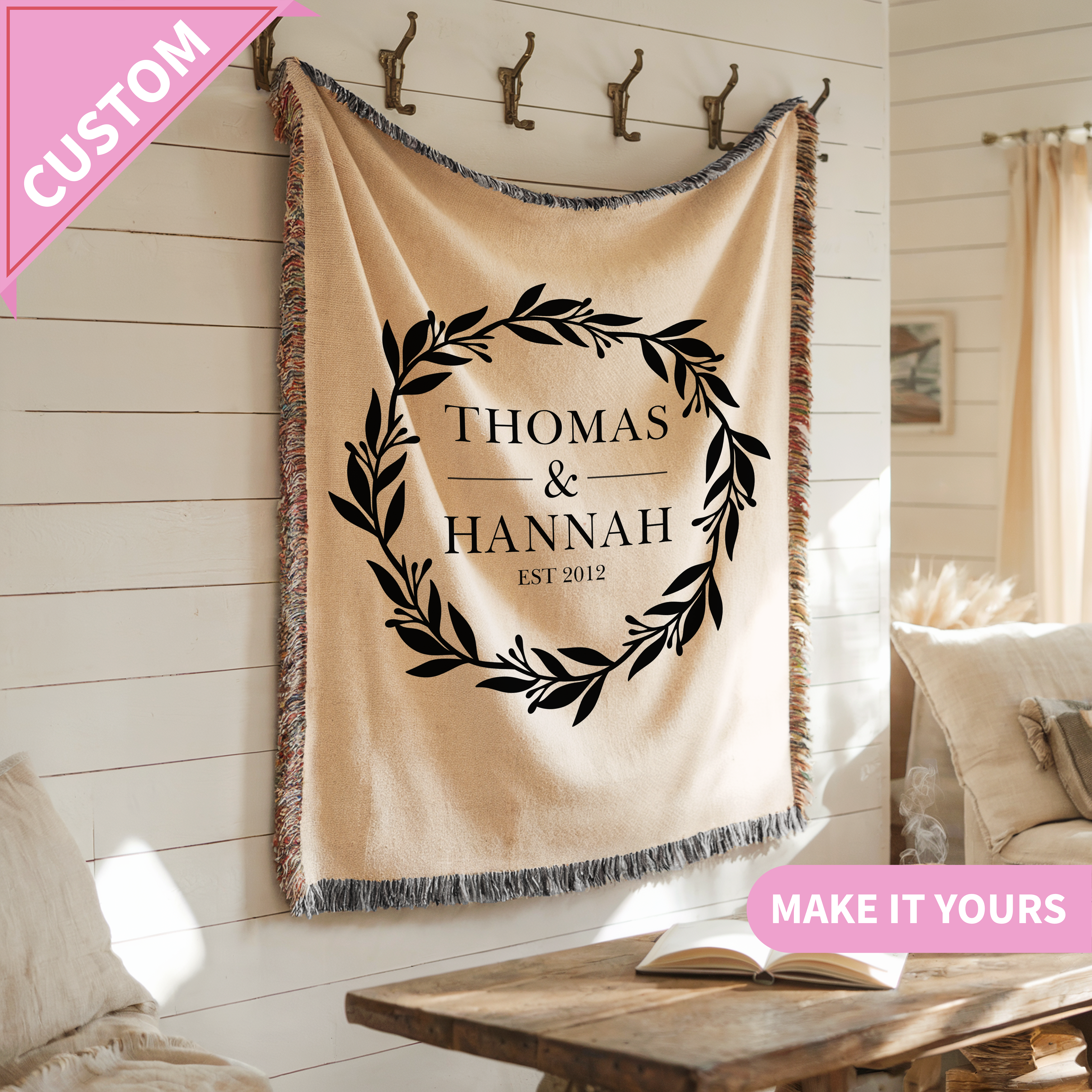 Personalized Mr And Mrs Family Name Woven Blanket