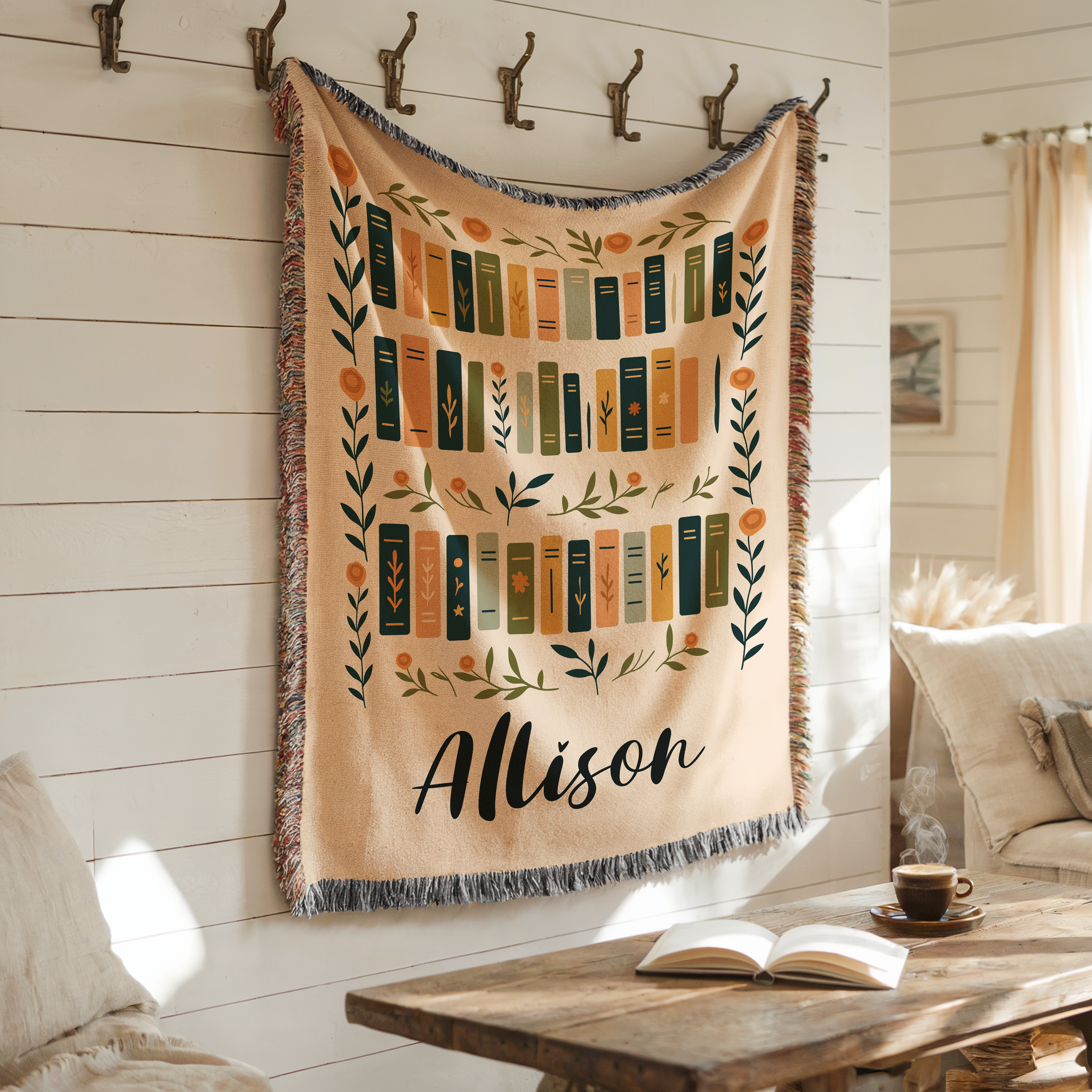 Custom Book Lover Floral Bookshelf Blanket