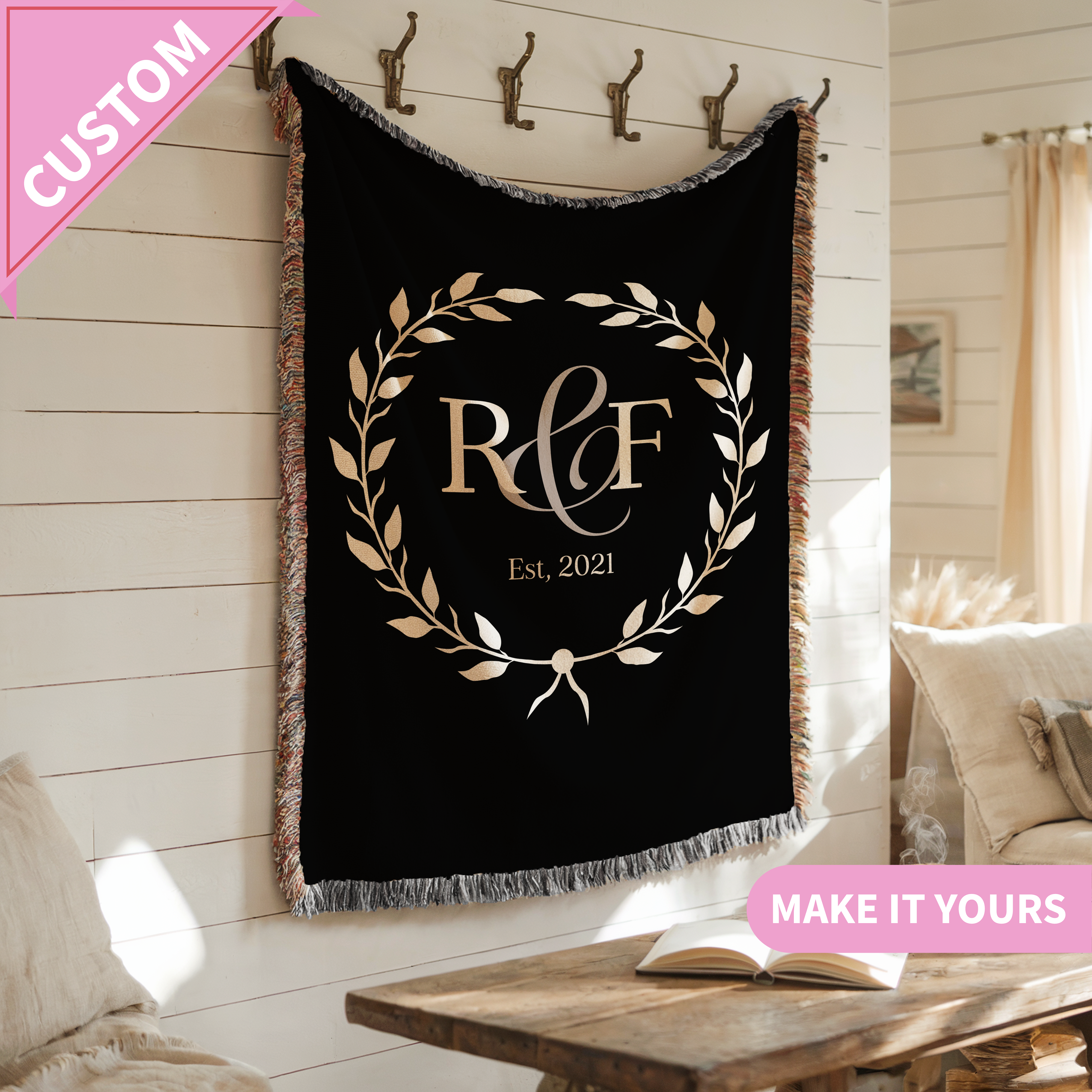Personalized Wedding Anniversary Gift Couples Names Woven Blanket