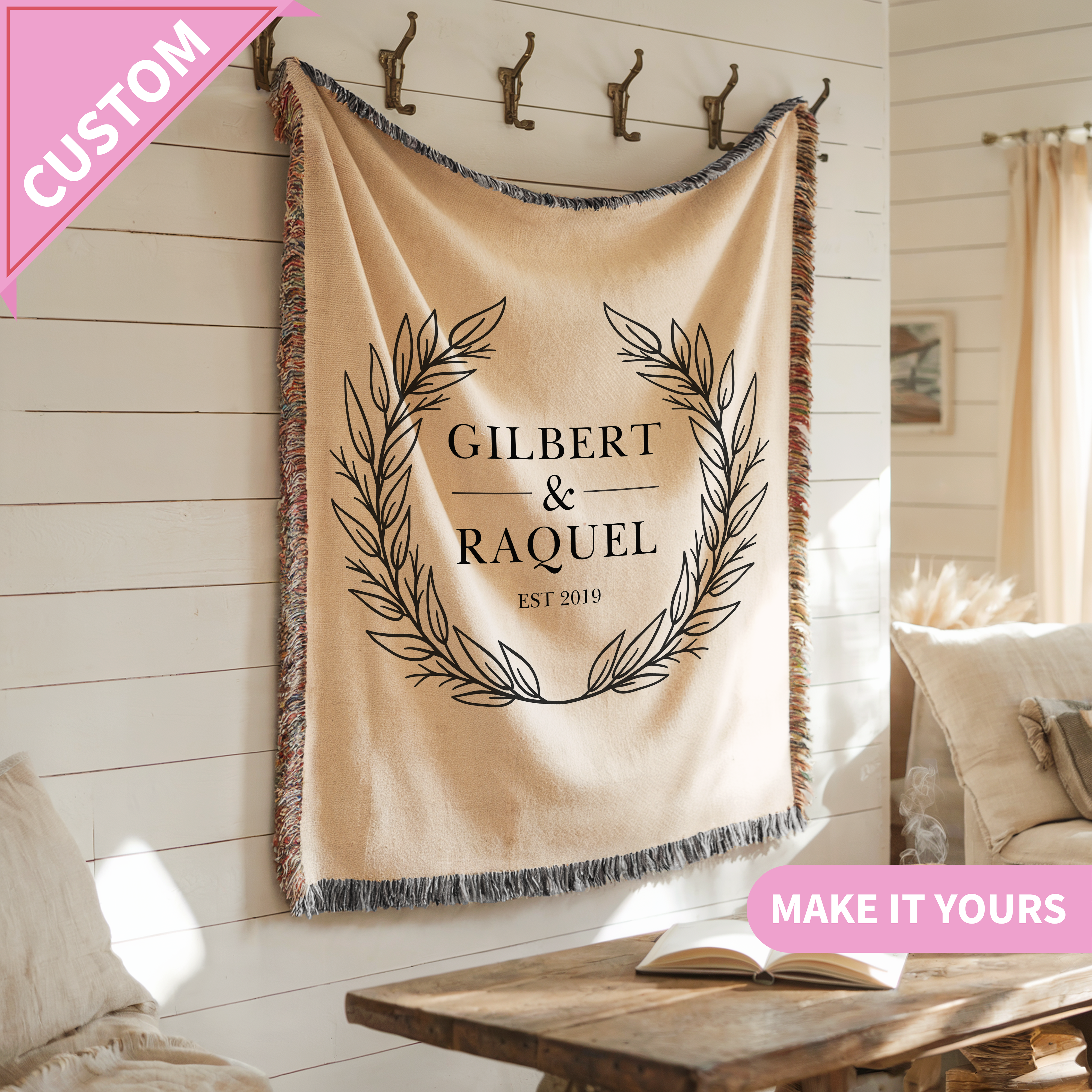 Personalized Woven Throw  Anniversary Gift For Couples Blanket