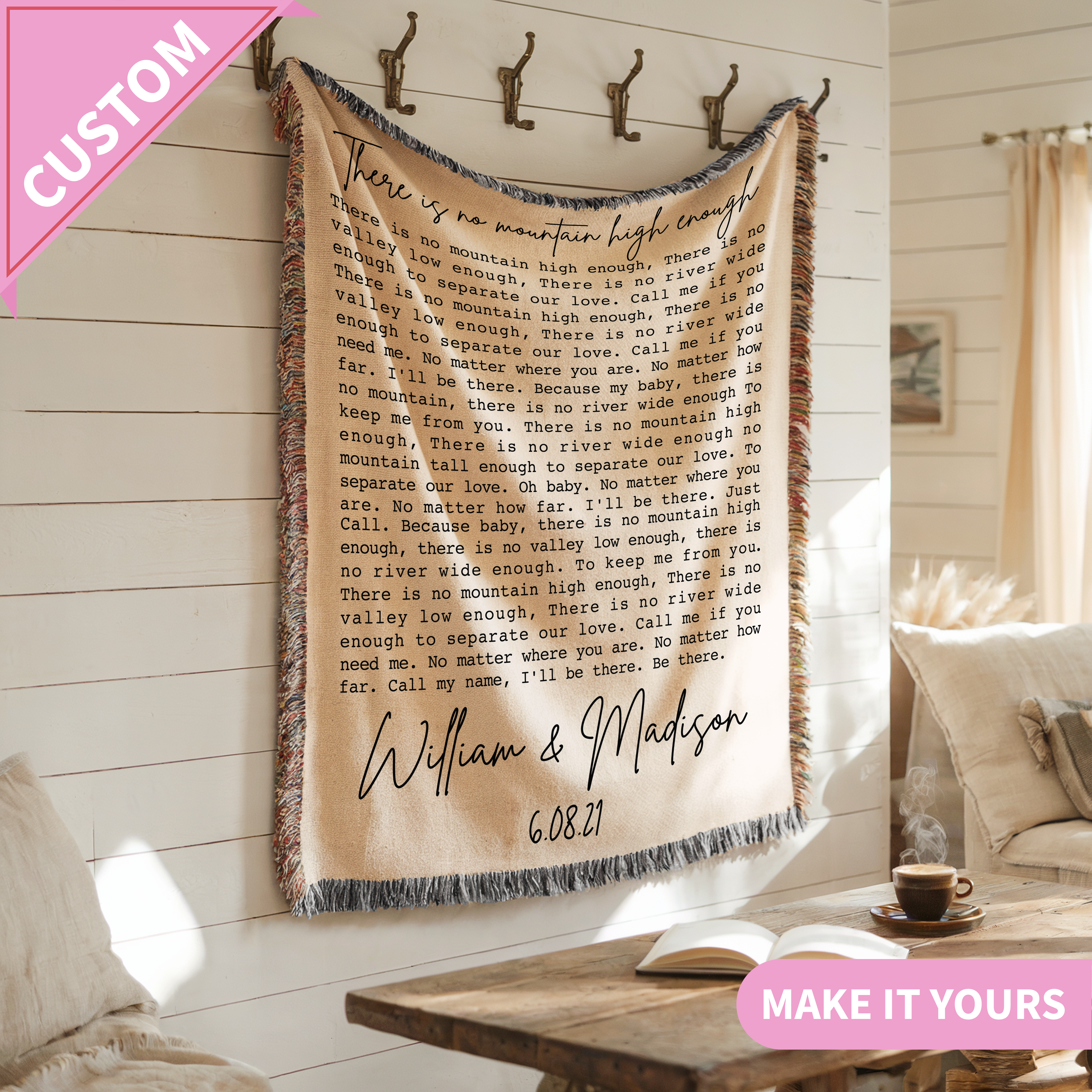 Personalized Song Lyric Anniversary Couples Names Woven Blanket