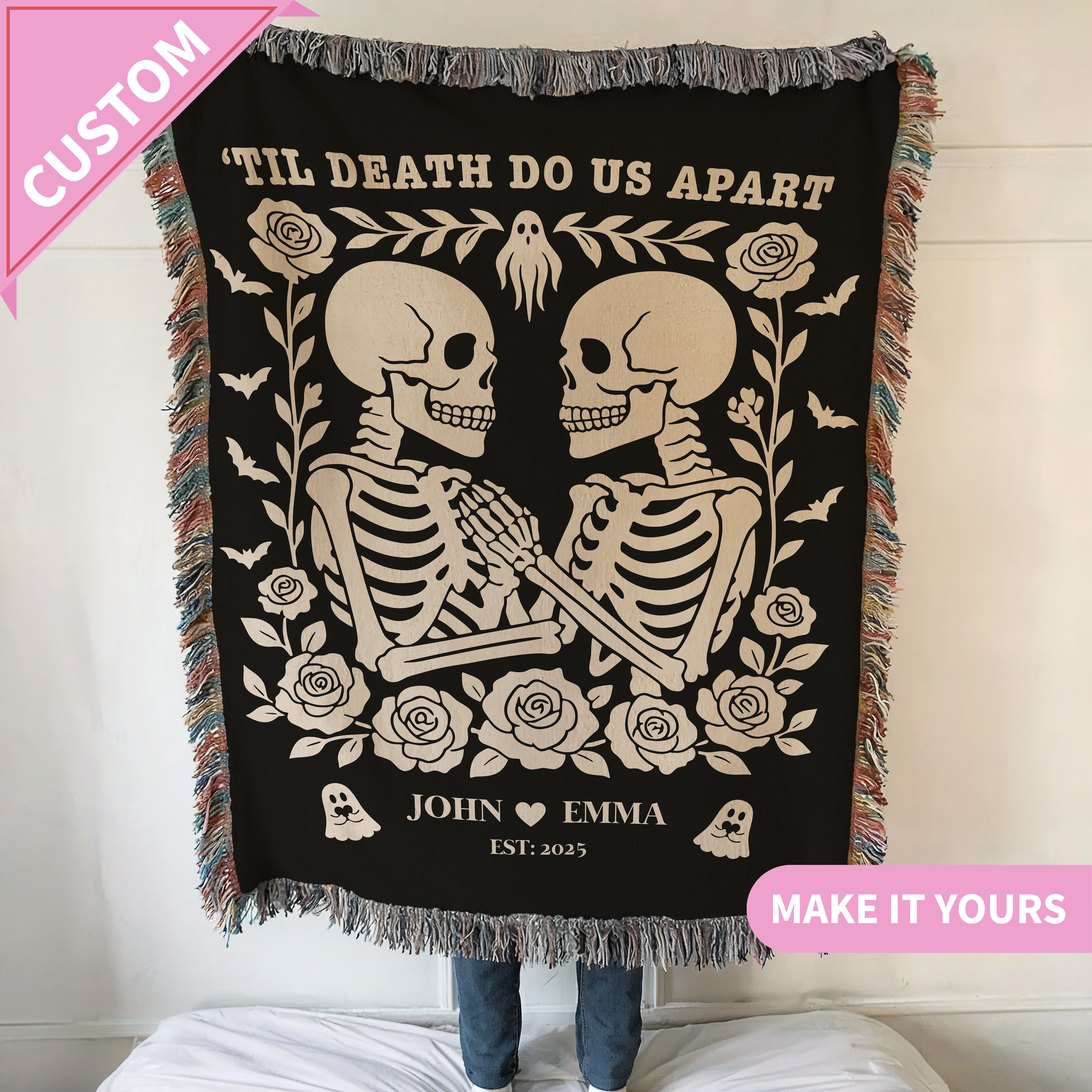 Custom Gothic Couple Til Death Do Us Apart Throw Blanket