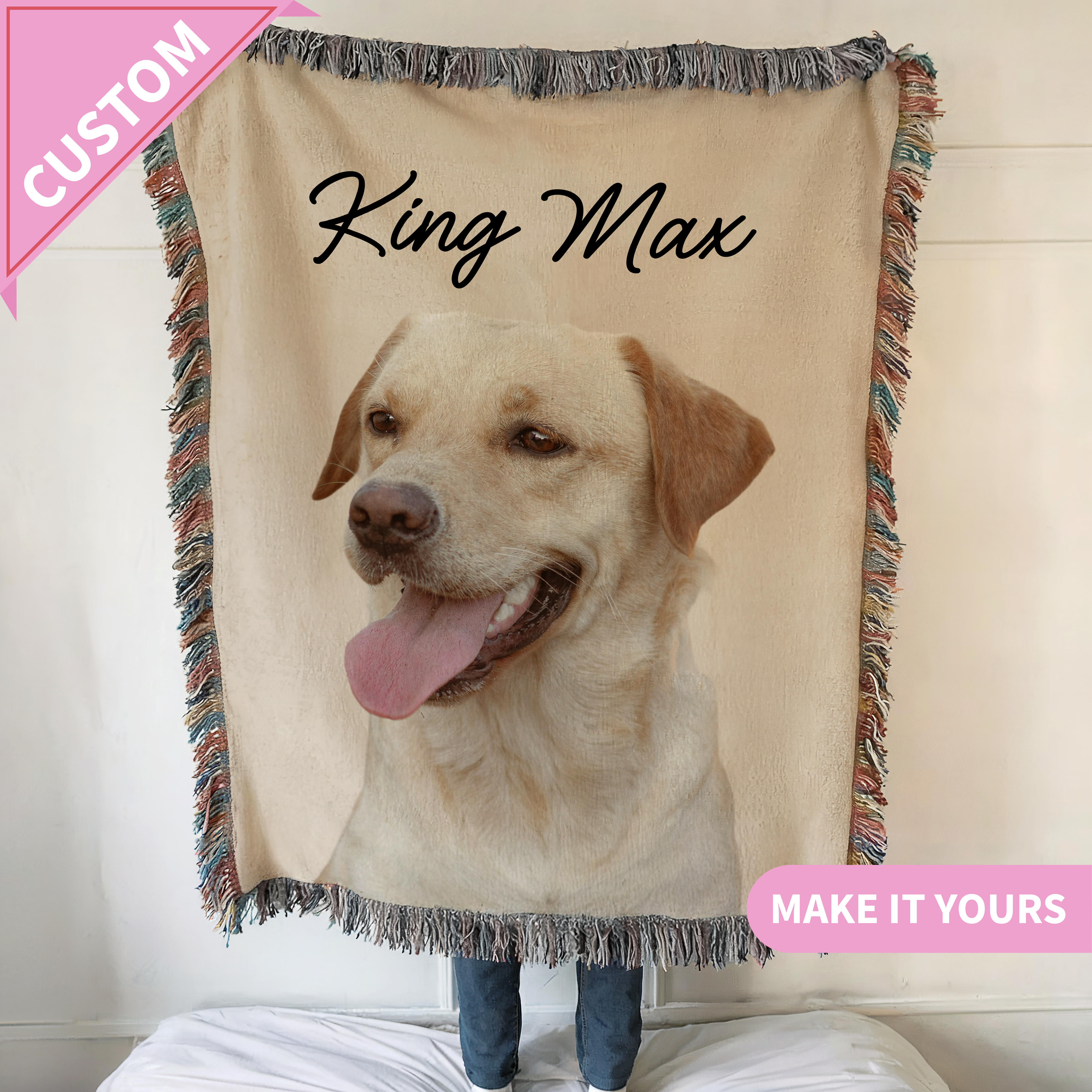 Custom Pet Photo Blanket – Personalized Dog Face Throw Blanket