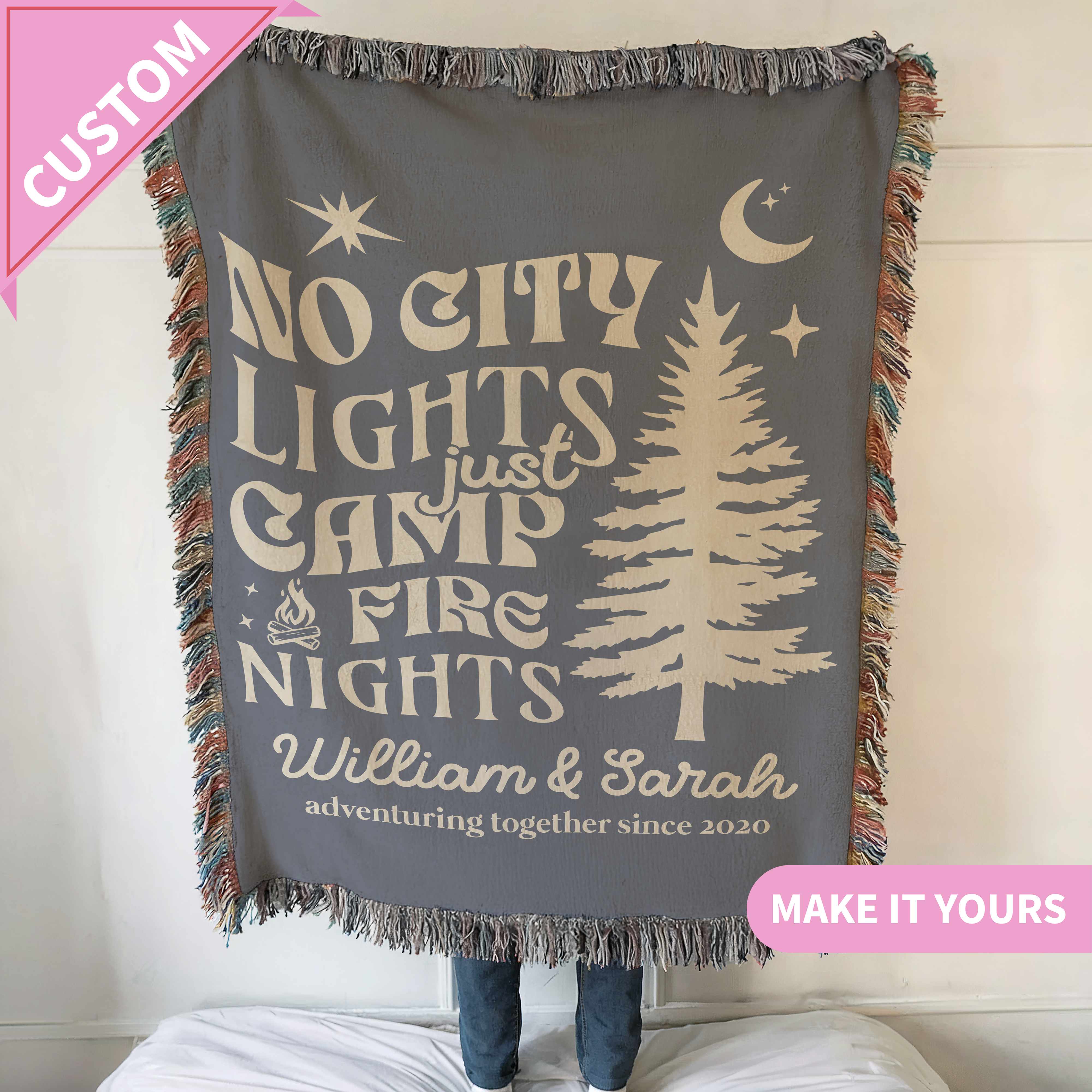 Custom No City Lights Camping Names & Year Blanket