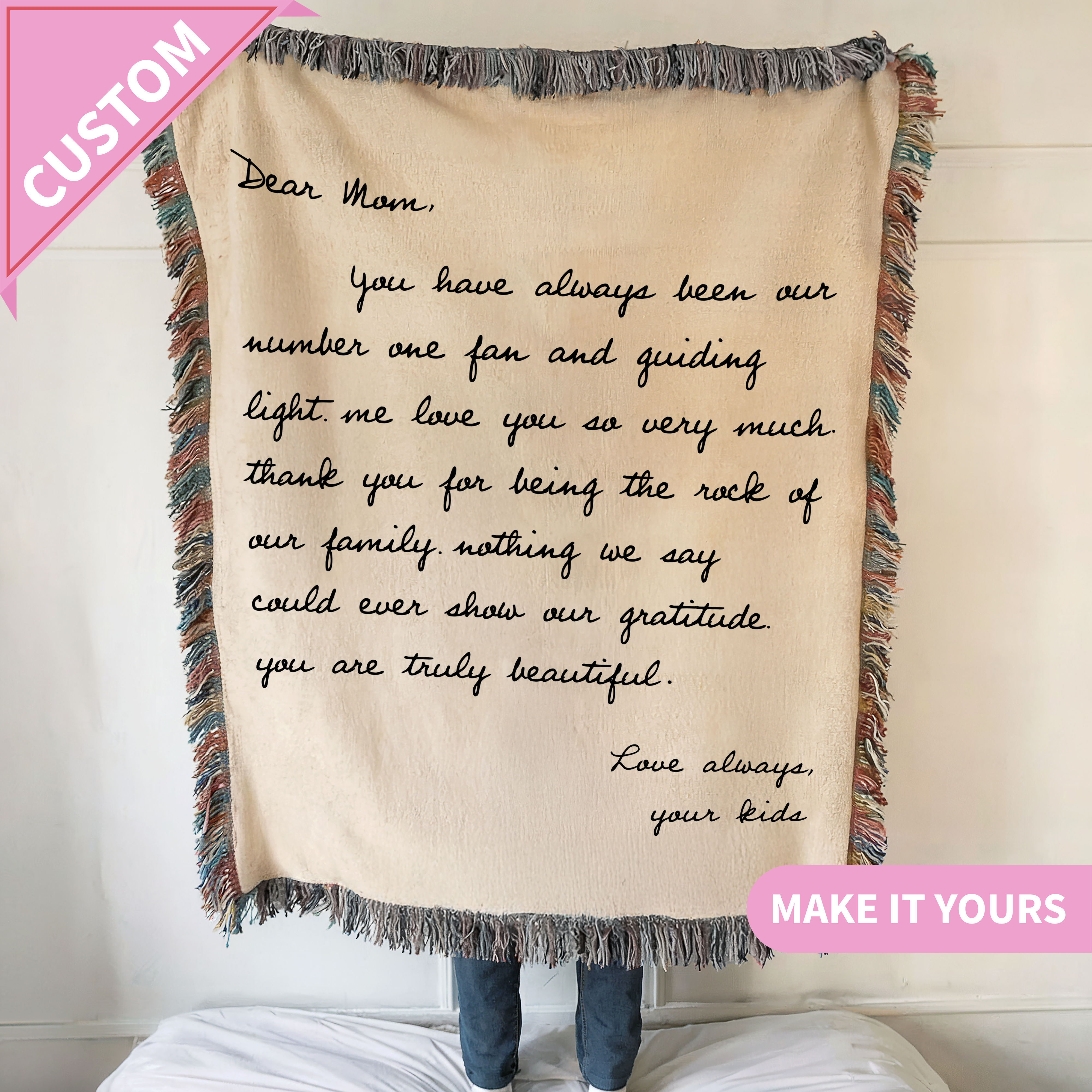 Personalized Letter Handwriting Gift For Her For Mom Weven Blanket