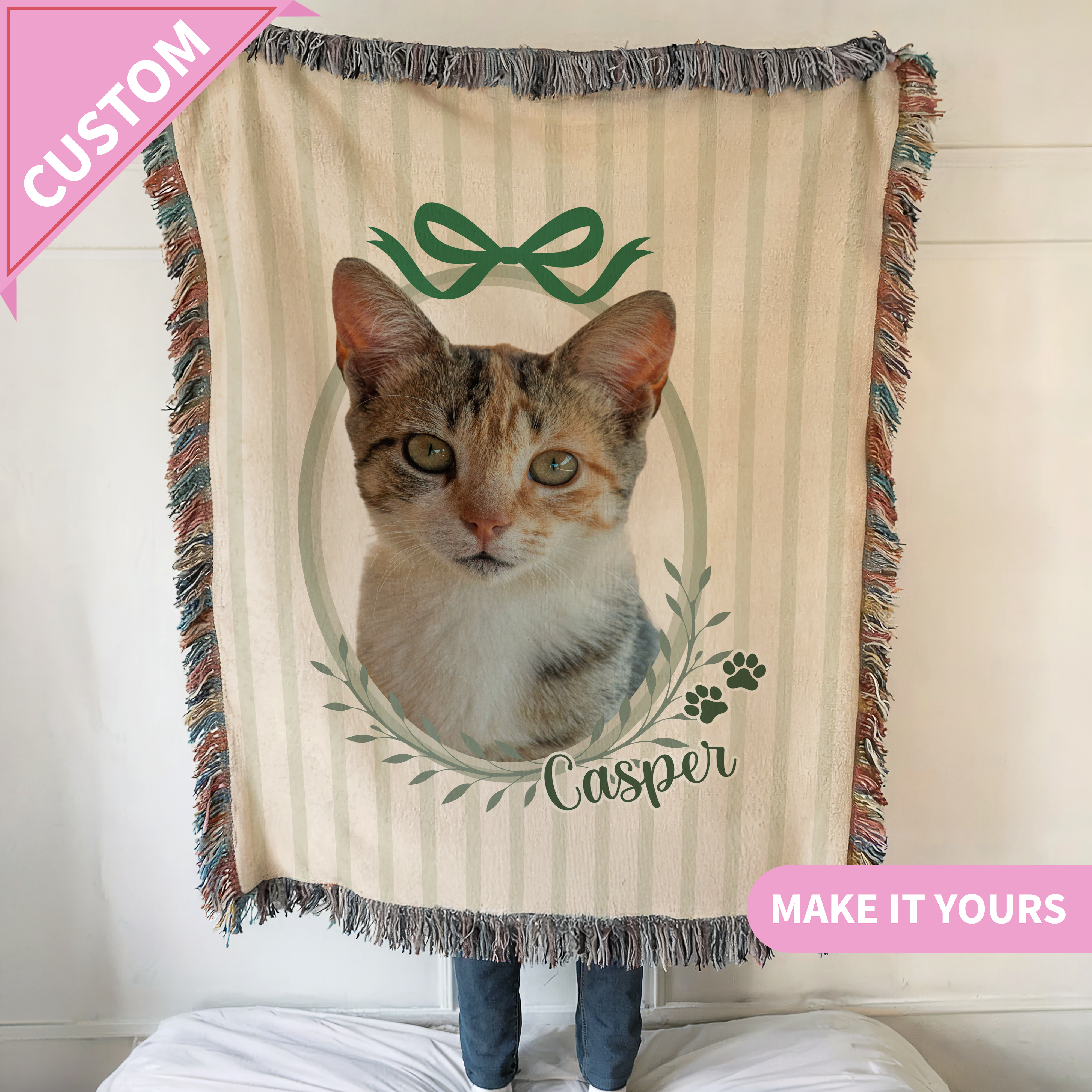 Personalized Dog Photo Custom Pet Cat Coquette Woven Blanket