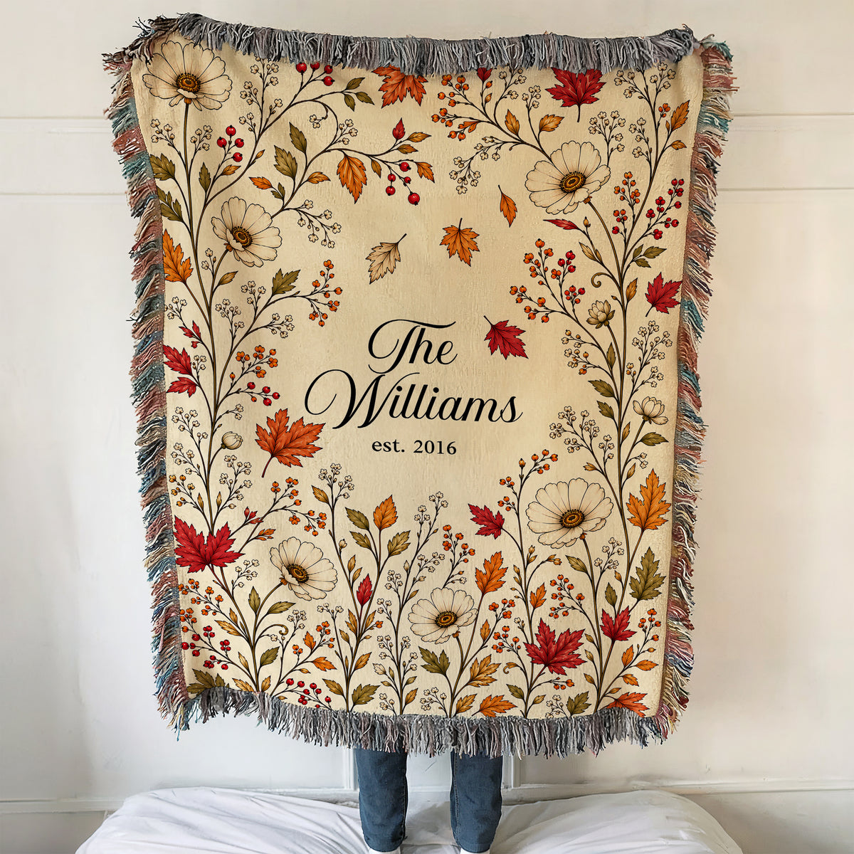Personalized Fall Woven Blanket With Custom Family Name