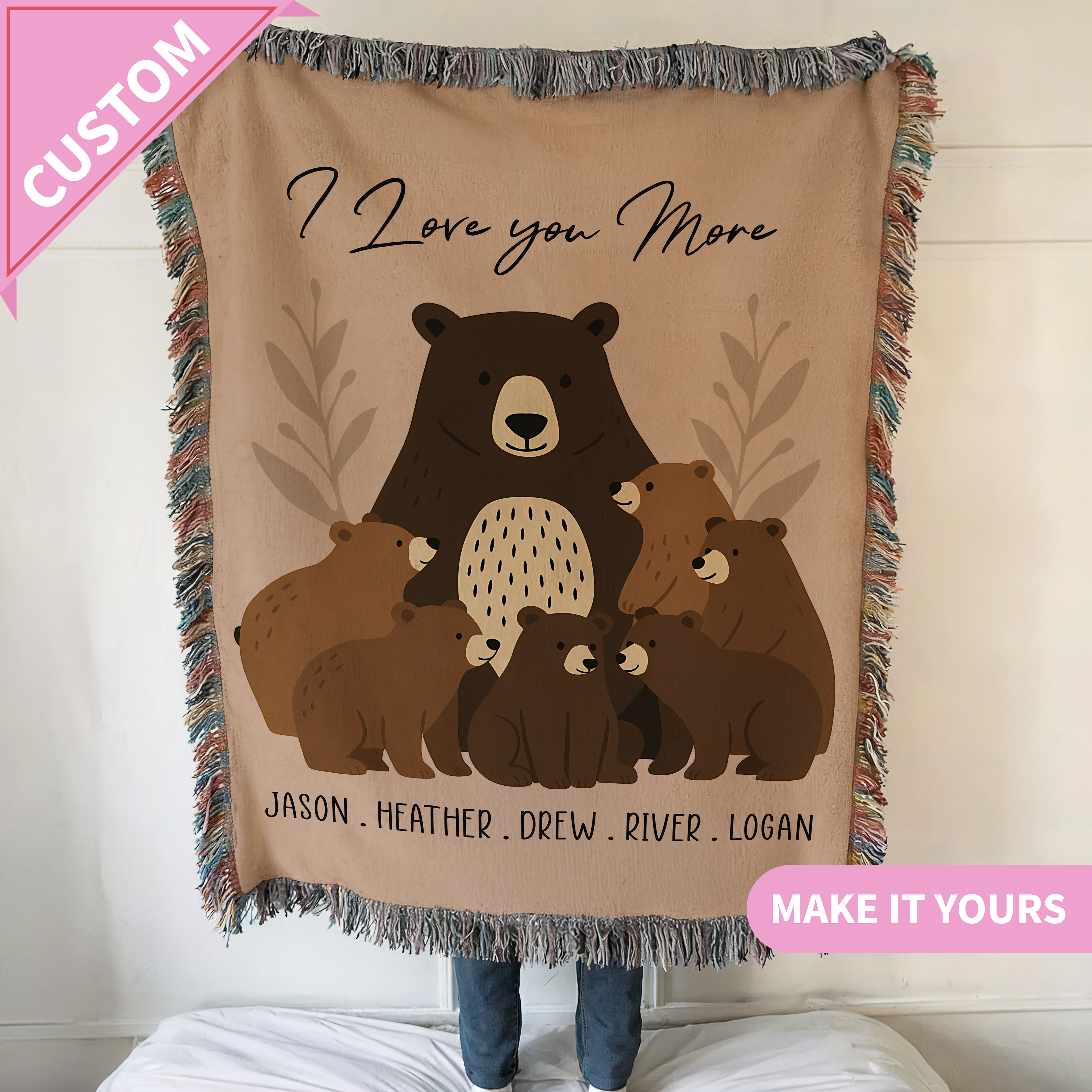 Personalized Mama Bear Woven Blanket