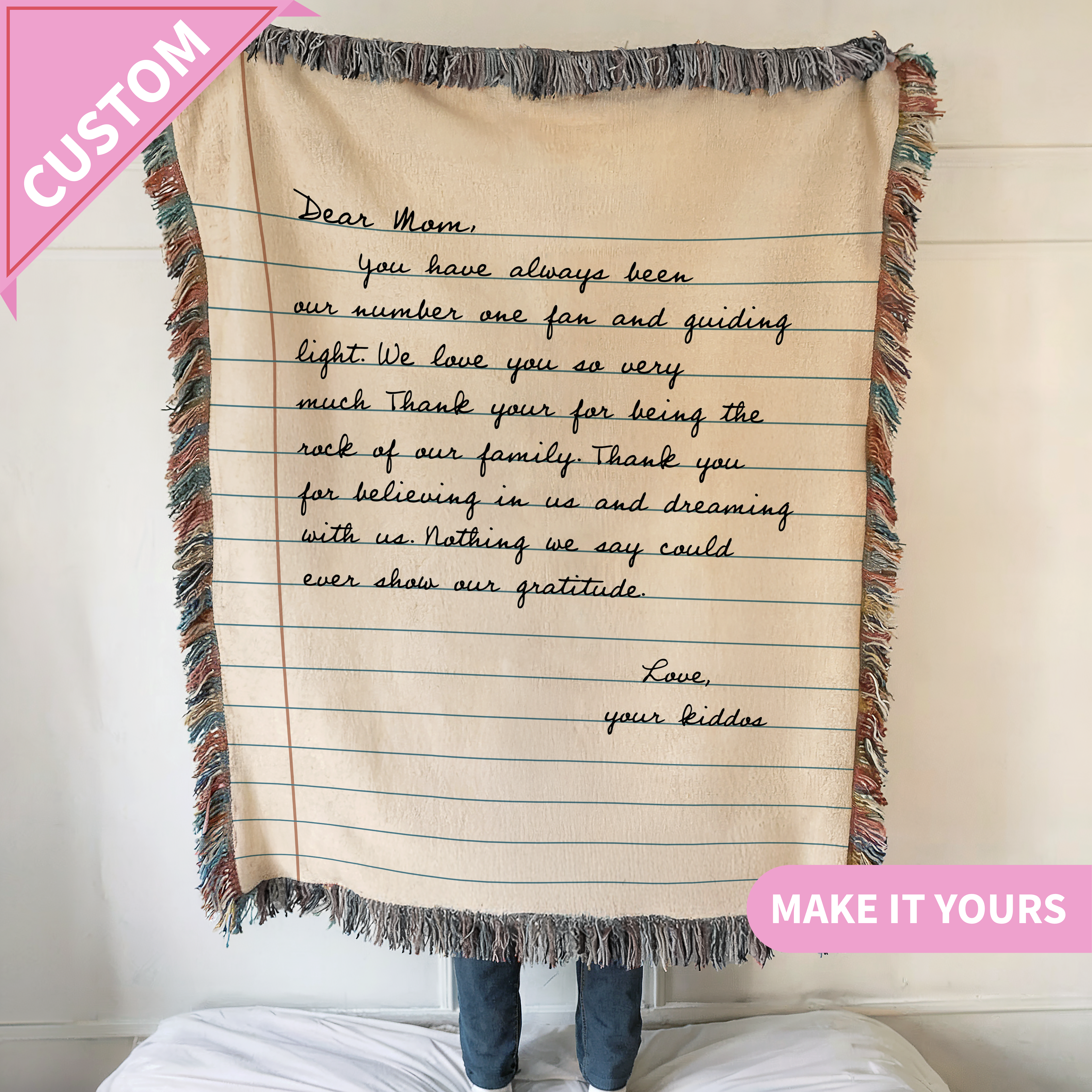 Personalized Letter Handwriting Mom Valentines Gift Woven Blanket