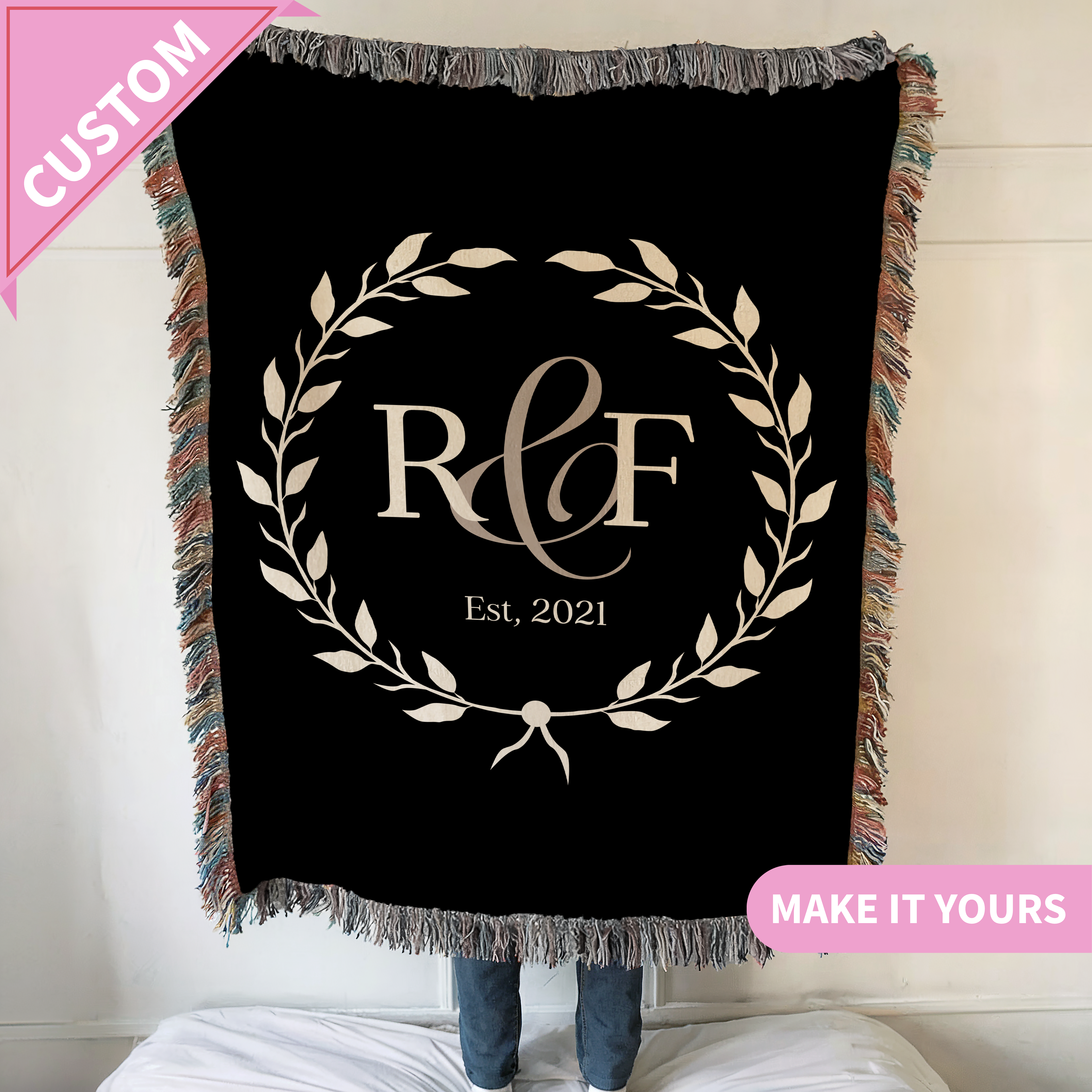 Personalized Wedding Anniversary Gift Couples Names Woven Blanket
