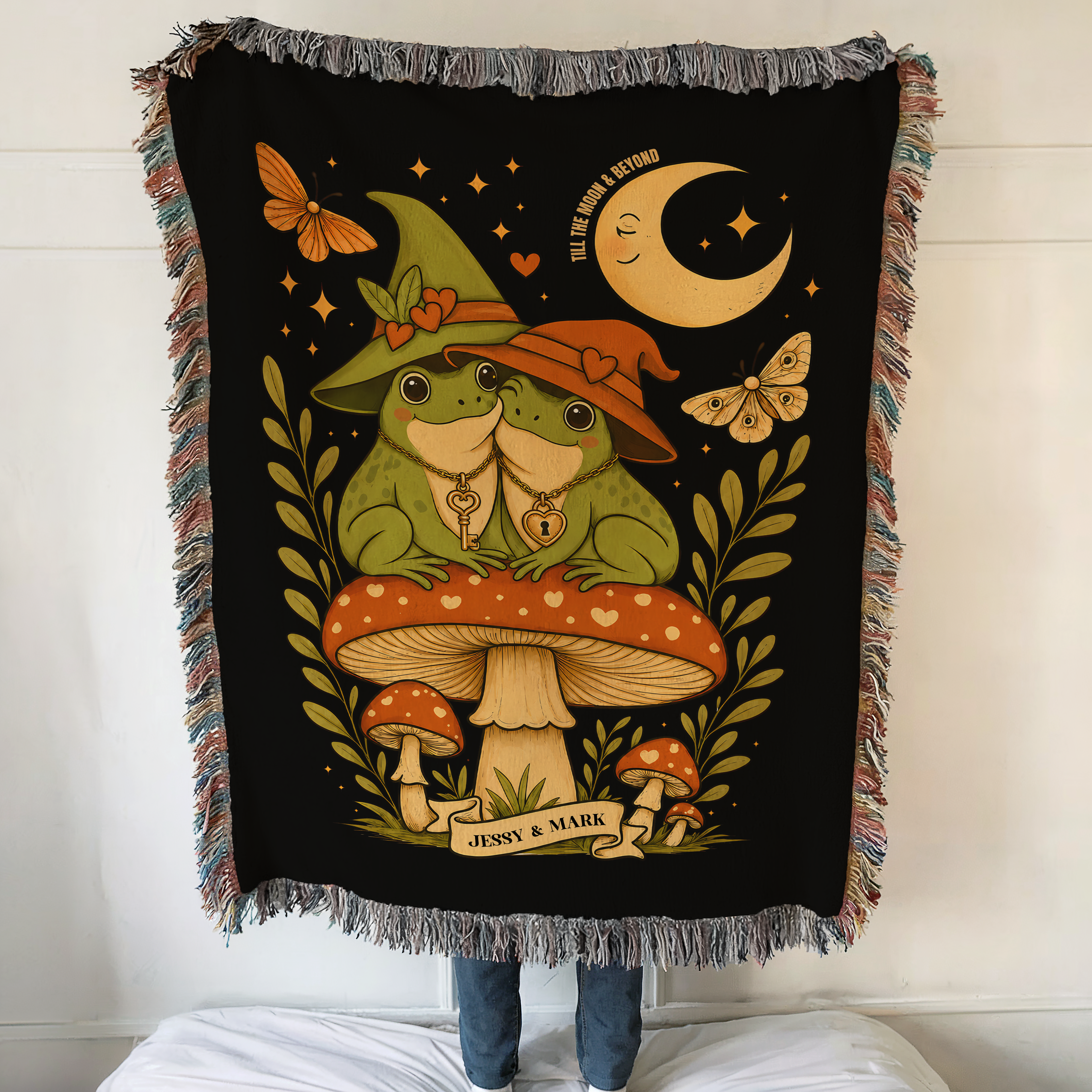 Personalisierte Cottagecore-Decke mit Froschpaar