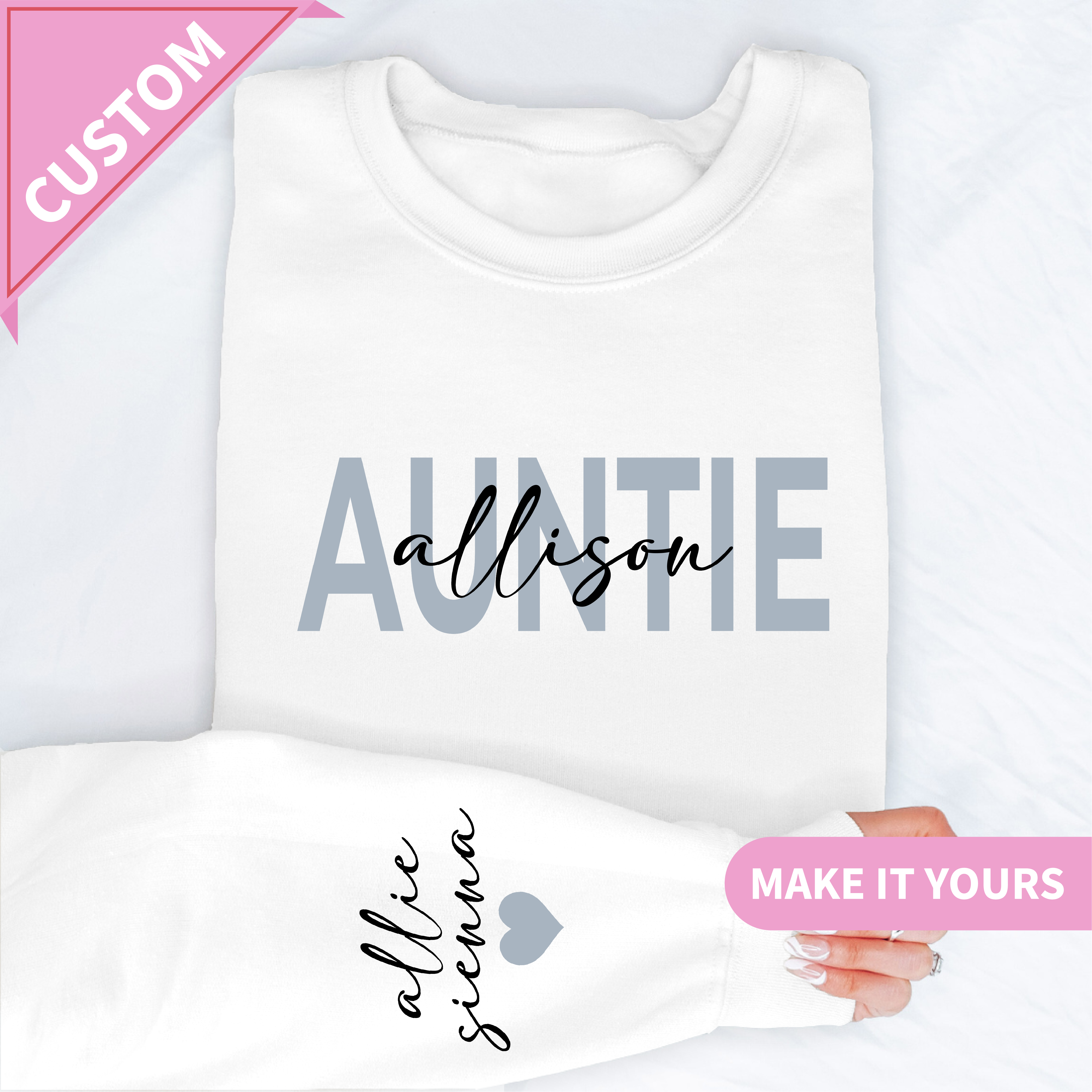Custom Auntie With Kids Names Gift Sweatshirt