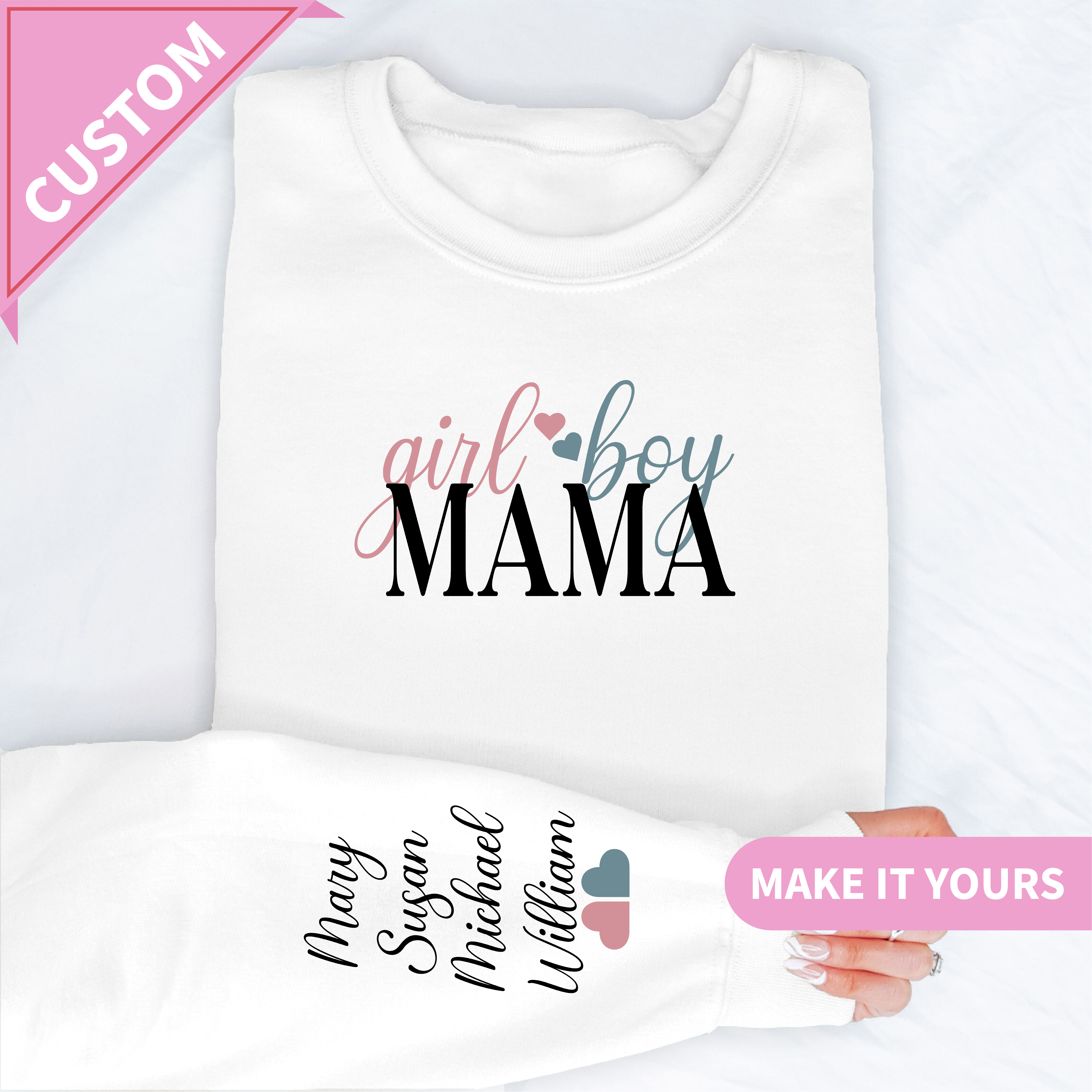 Custom Girl & Boy Mama With Kids Gift Sweatshirt