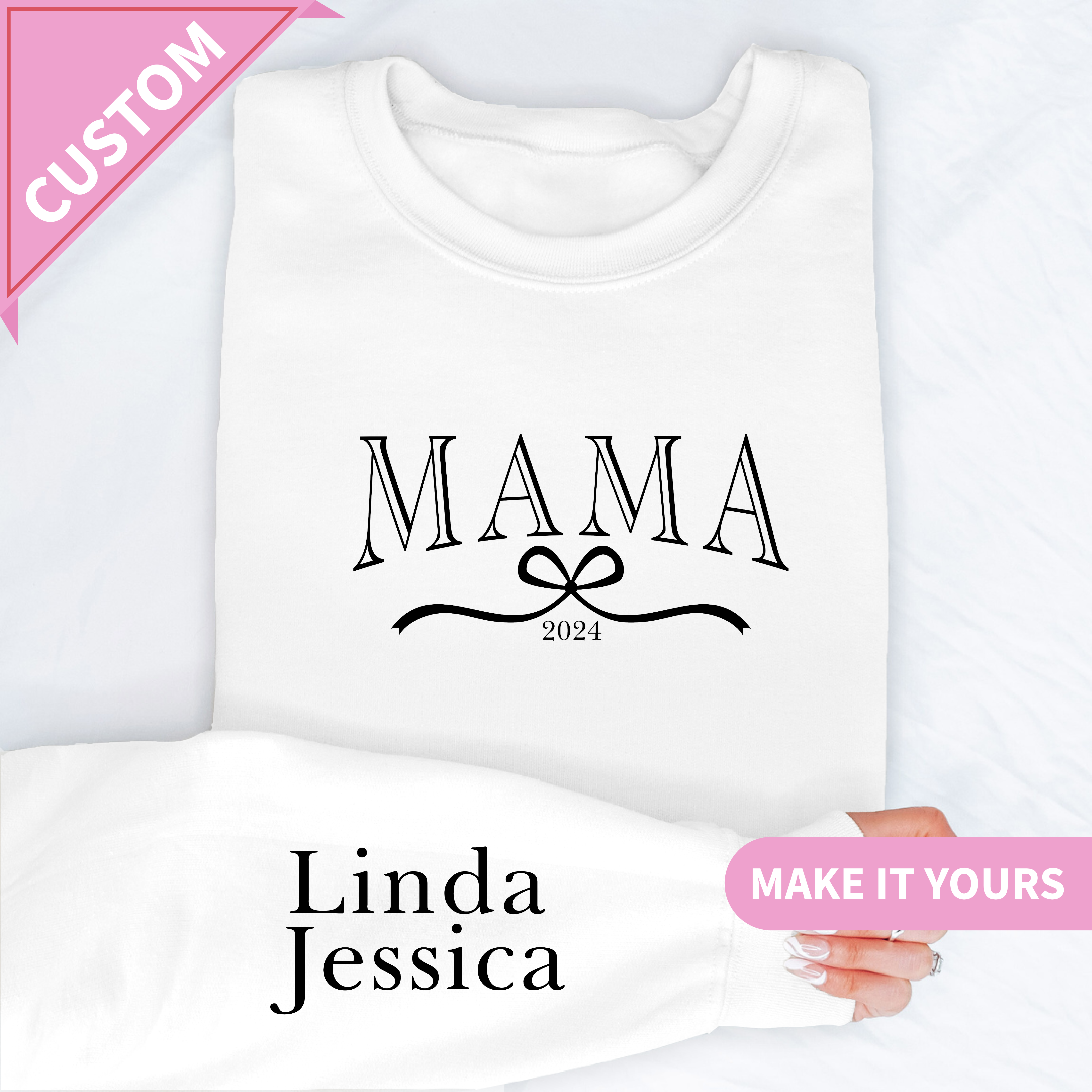 Custom Mama With Kids Names Family Gift Sweatshirt