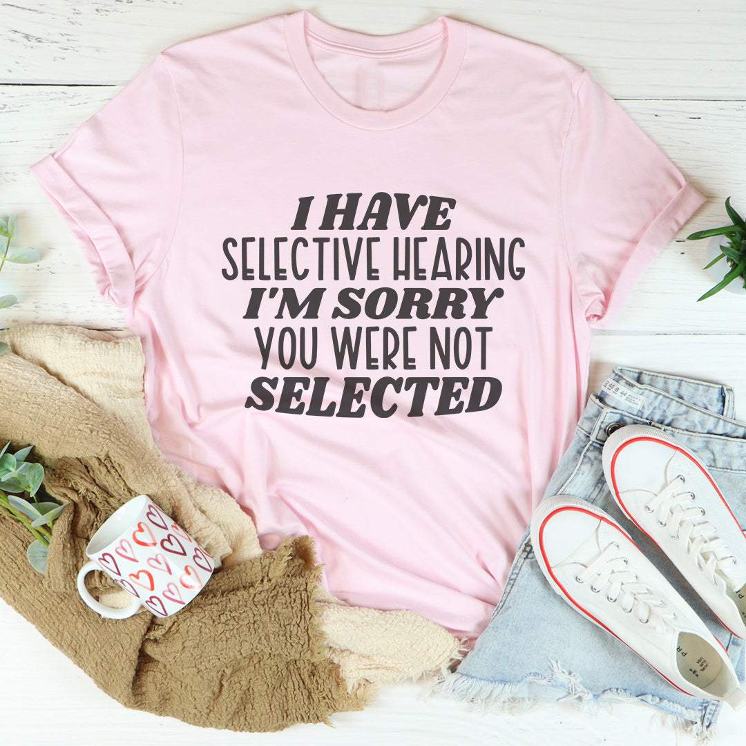 I Have Selective Hearing casual graphic top in pastel pink cotton