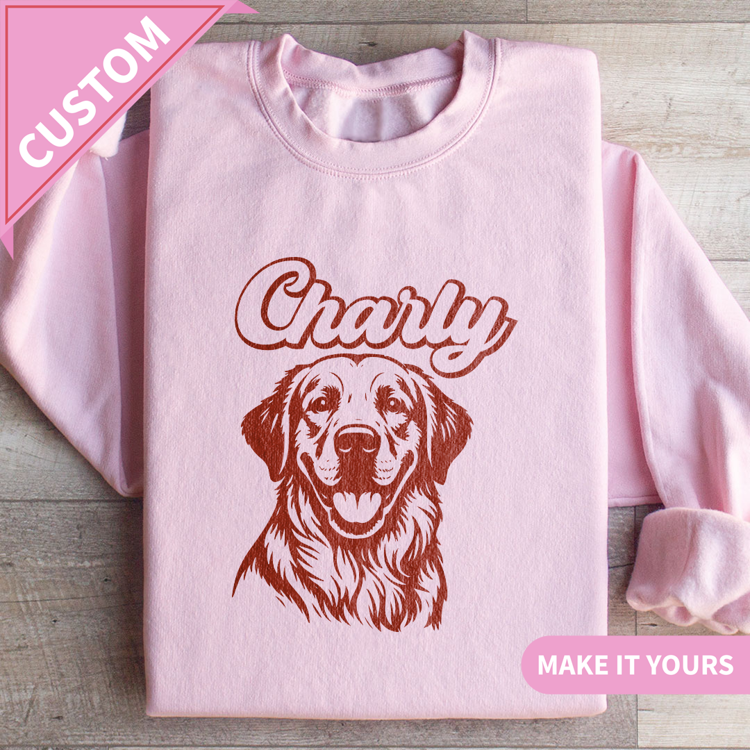 Custom Dog Face Pet Name & Outline Design Sweatshirt