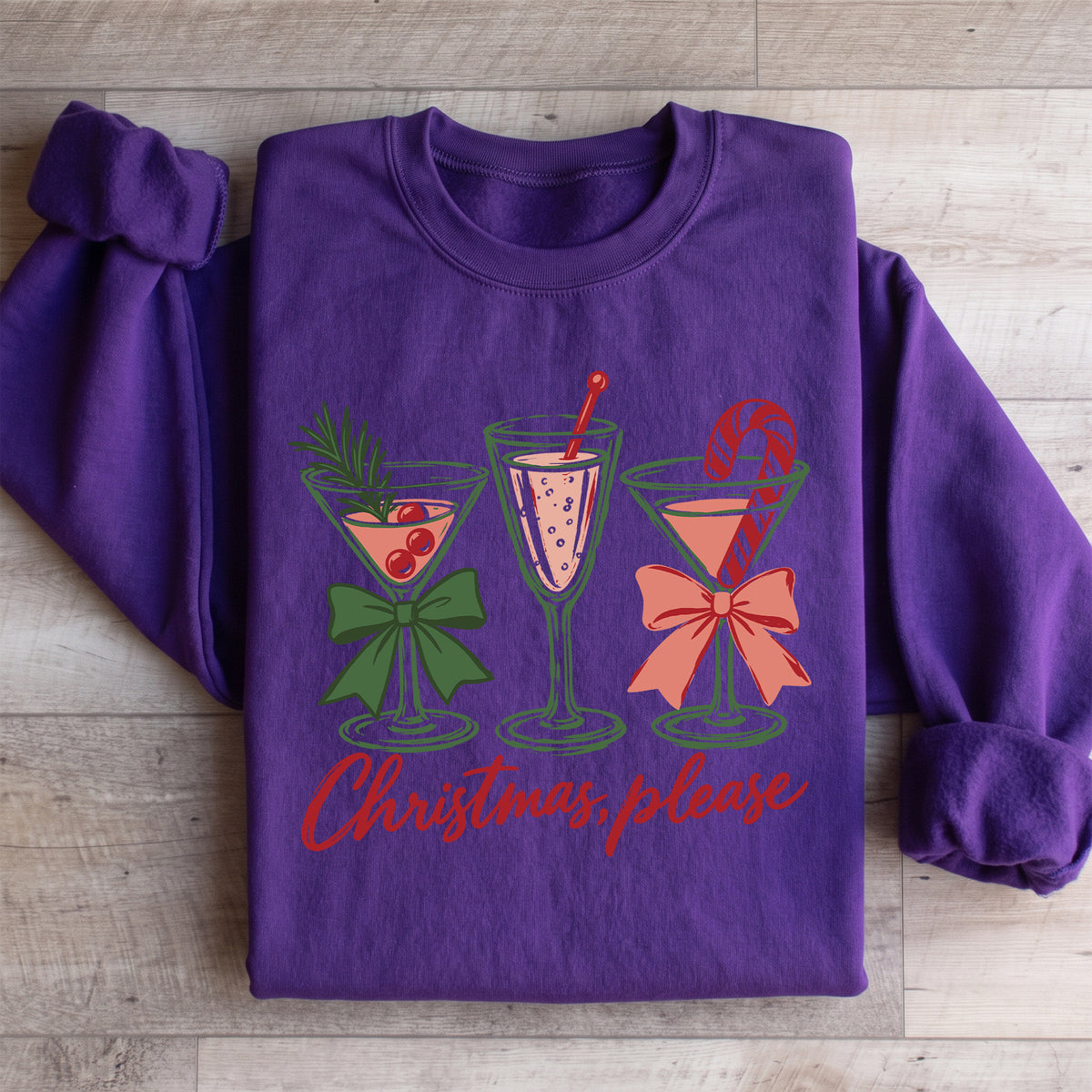 Christmas Cocktail festive holiday fleece pullover in purple