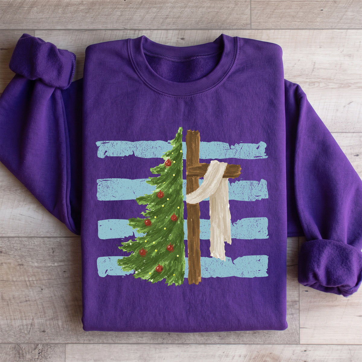 Festlicher Crewneck-Pullover für den christlichen Glauben – \"Weihnachtsbaum-Kreuz\"
