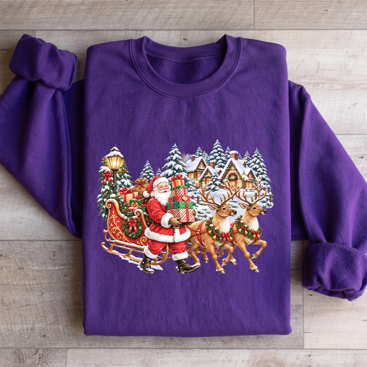 Vintage-Sweatshirt mit Weihnachtsmann und Rentieren