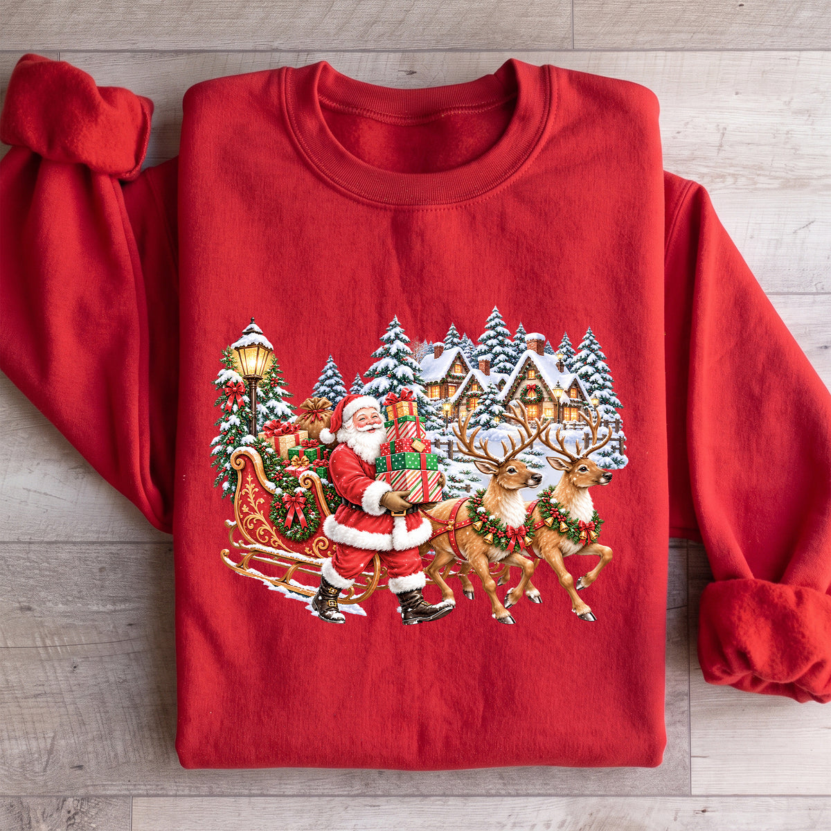 Vintage-Sweatshirt mit Weihnachtsmann und Rentieren