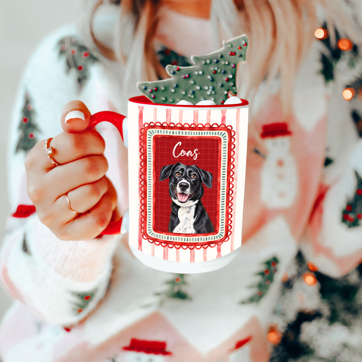 Personalisierte Tasse mit Haustierfoto im Aquarellstil