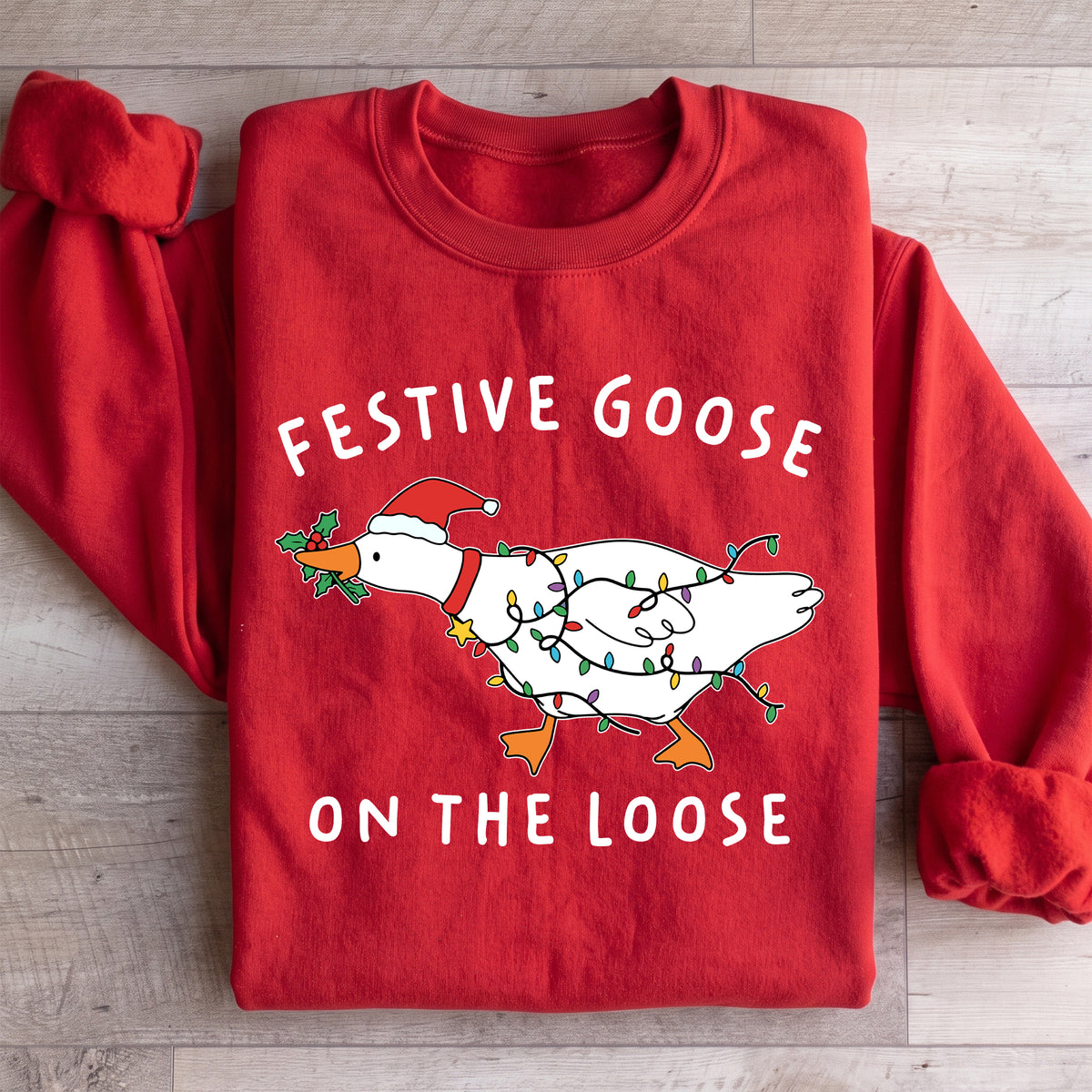 Sweat-shirt à col ras-du-cou « Malices des fêtes » amusant - oie festive en liberté