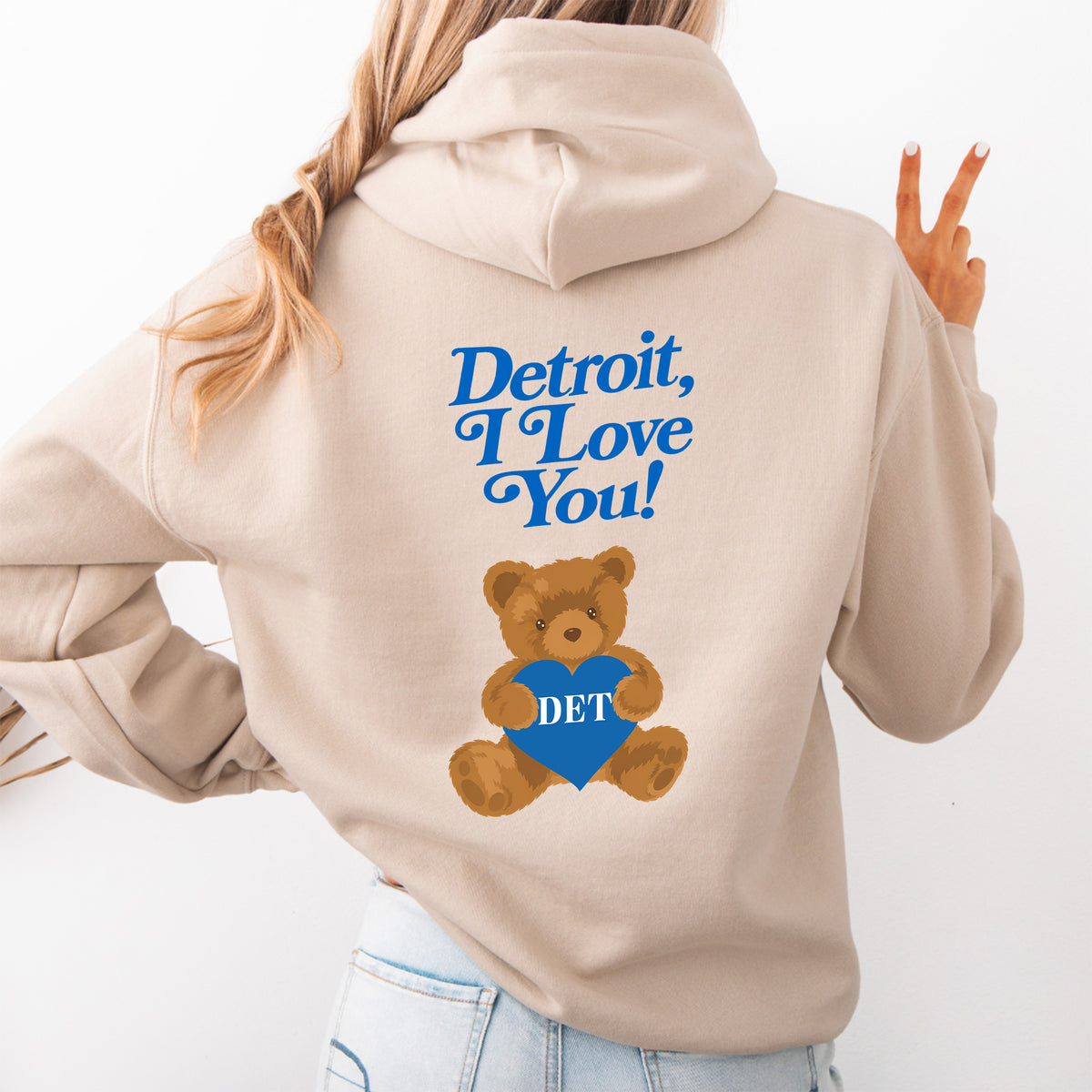 „Detroit, I Love You!“ bedruckter Pullover-Hoodie – Fleece-Sweatshirt „Motor City“